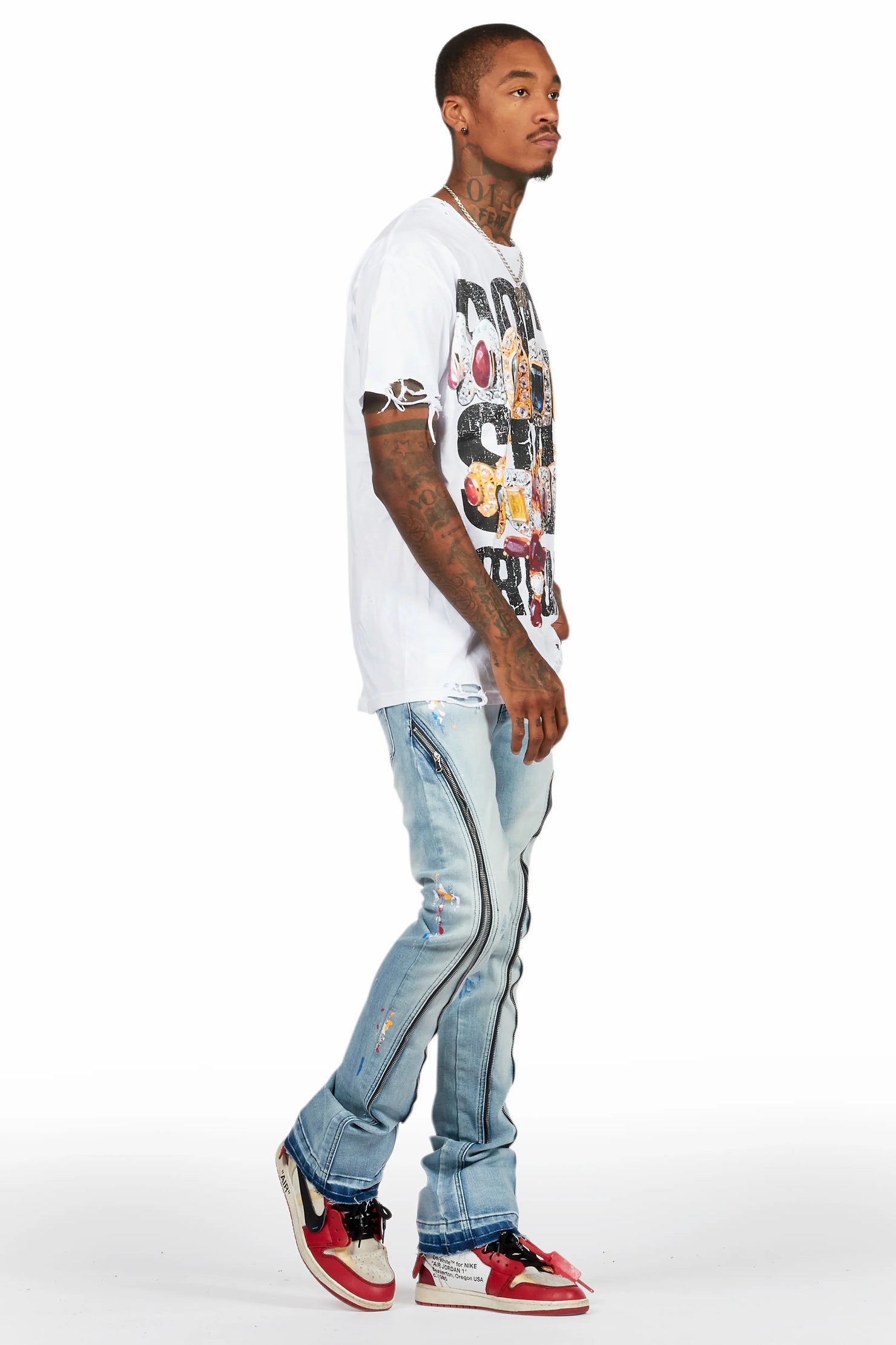 Barton White T-Shirt/Stacked Flare Jean Bundle