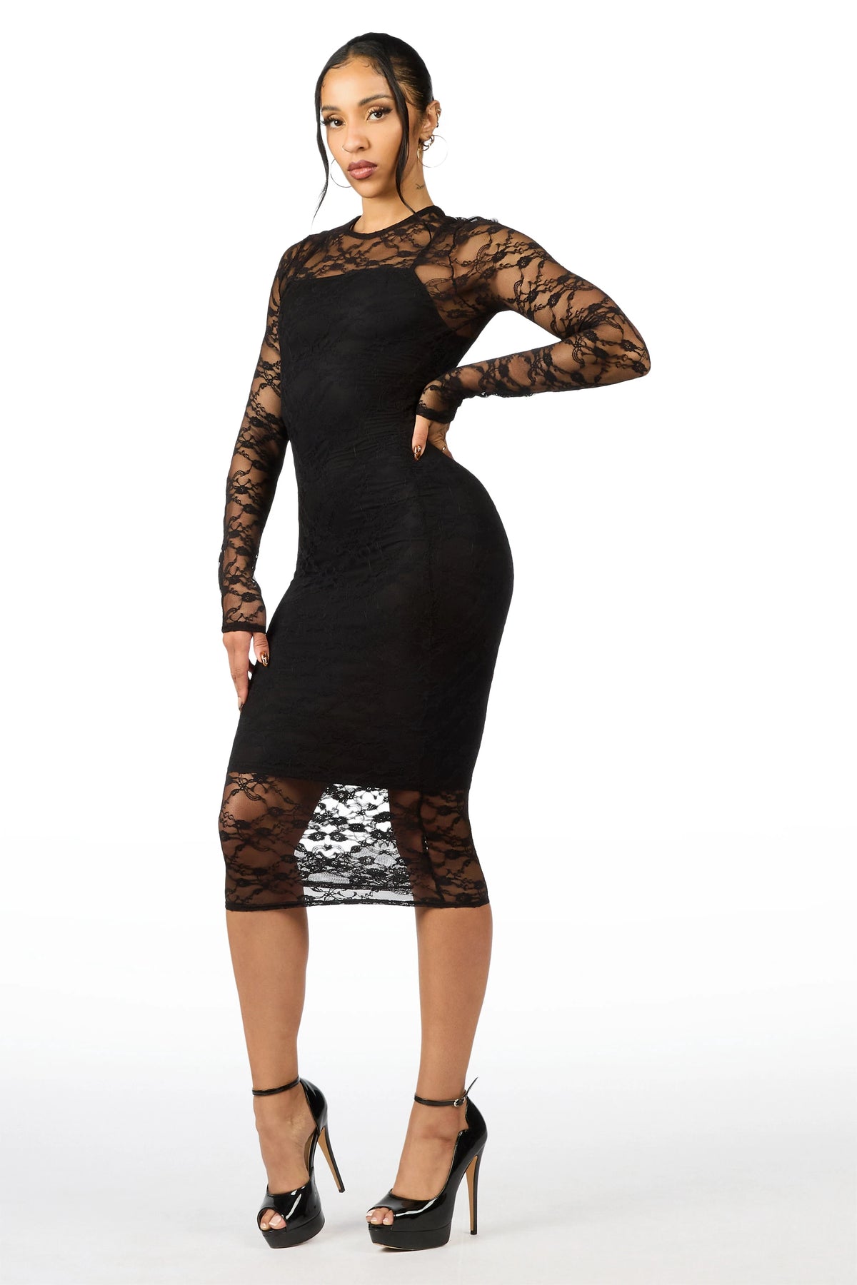 Lace Black Overlaid Midi Dress