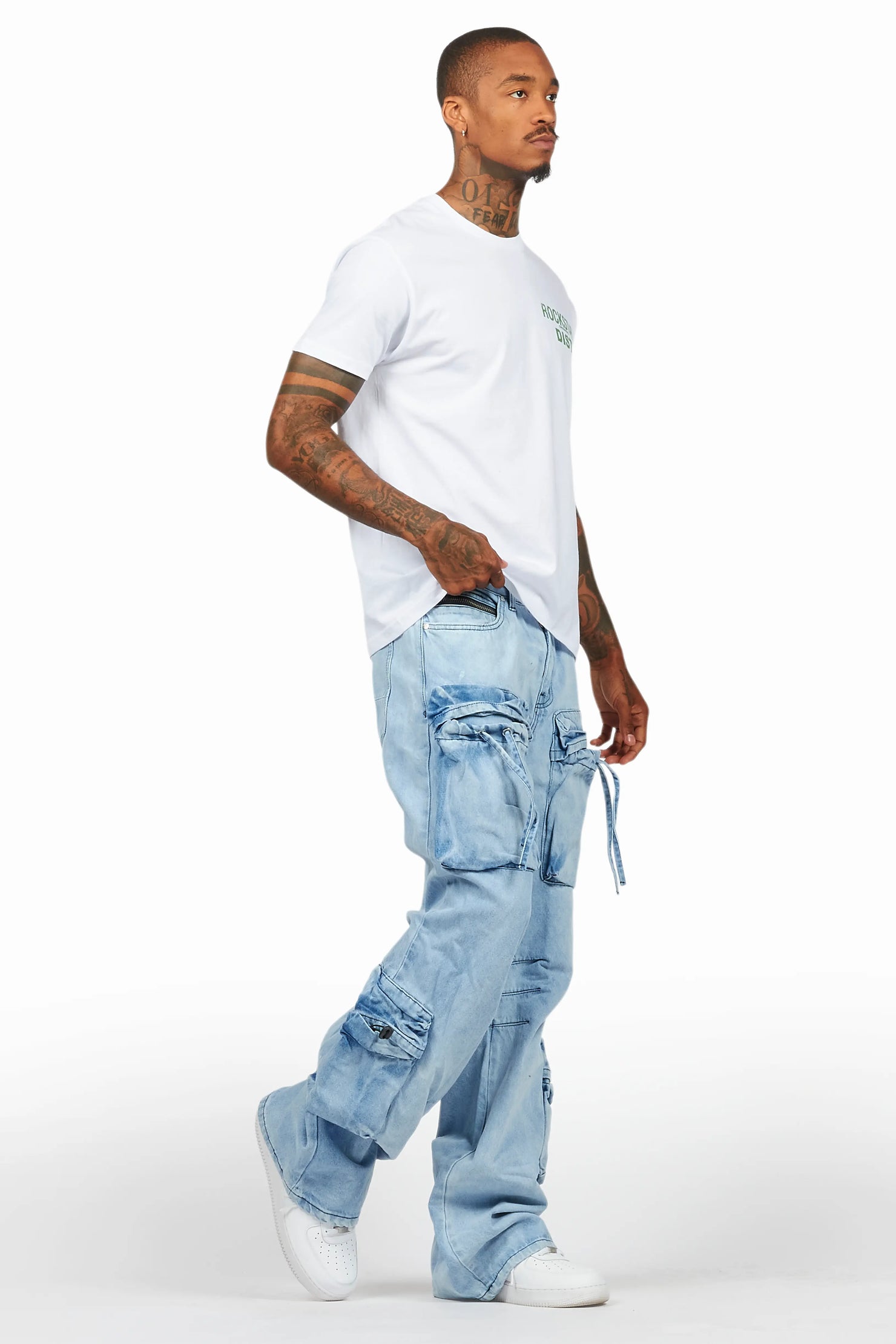 Cazer Blue Baggy Fit Cargo Jean