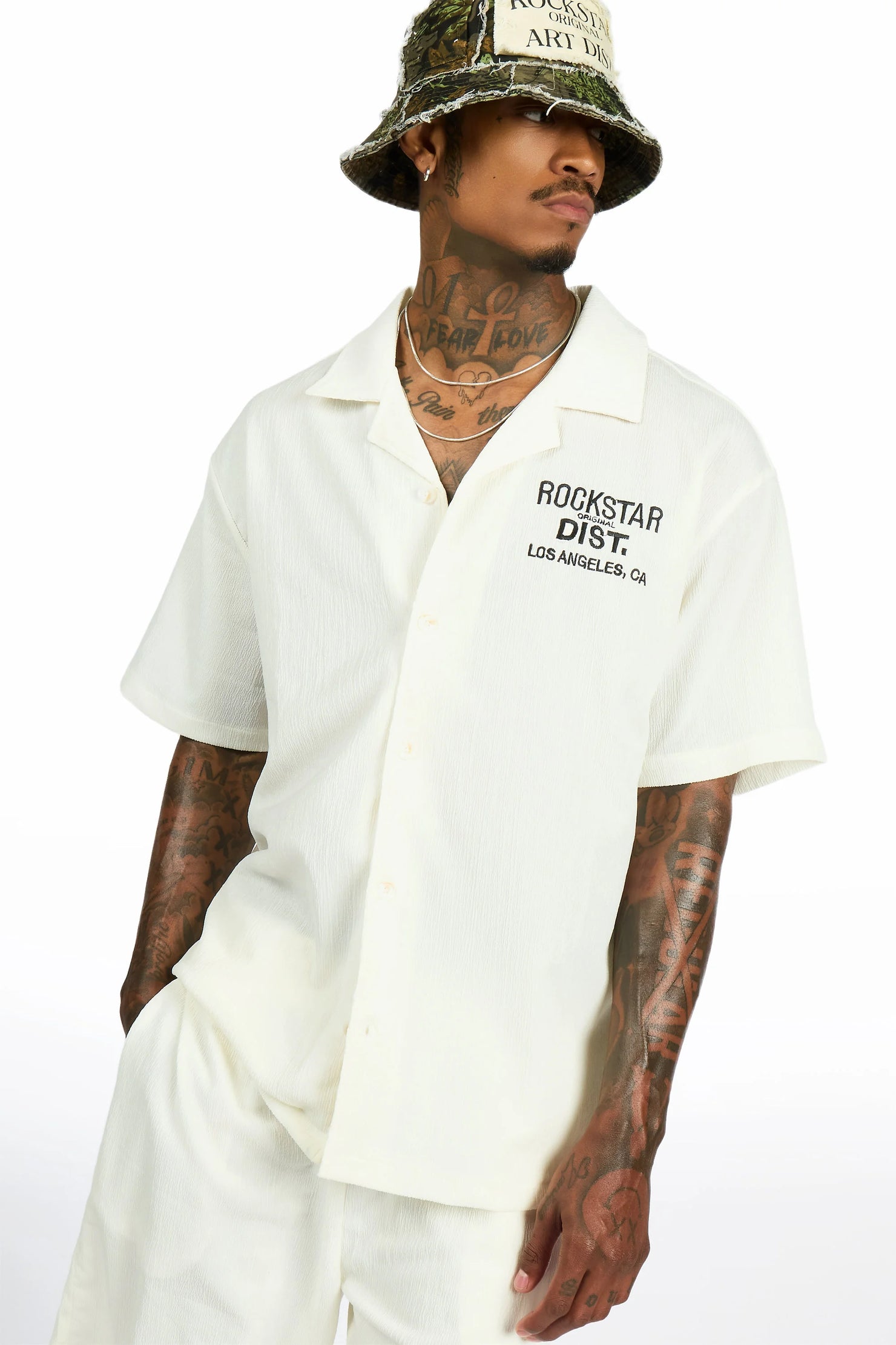 Kason Cream Button Down Shirt/Short Set