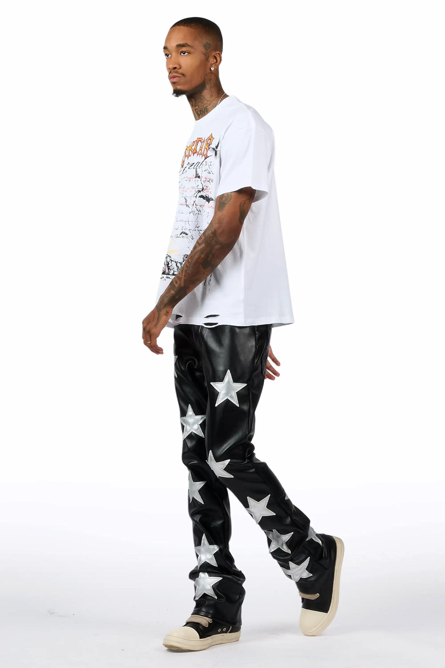 Steen Black/Silver PU Stacked Flare Jean