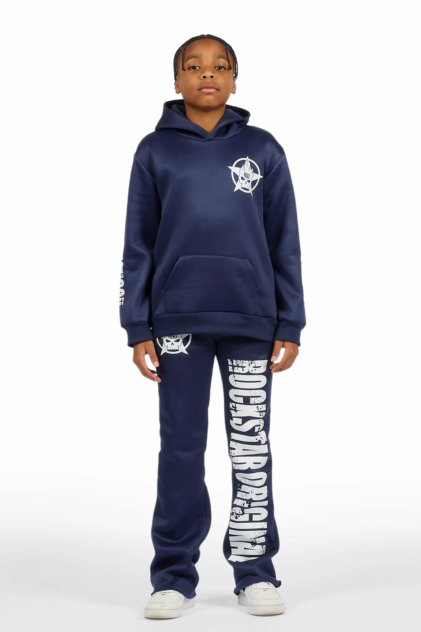 Boys Keve Navy Hoodie Stacked Track Pant Set