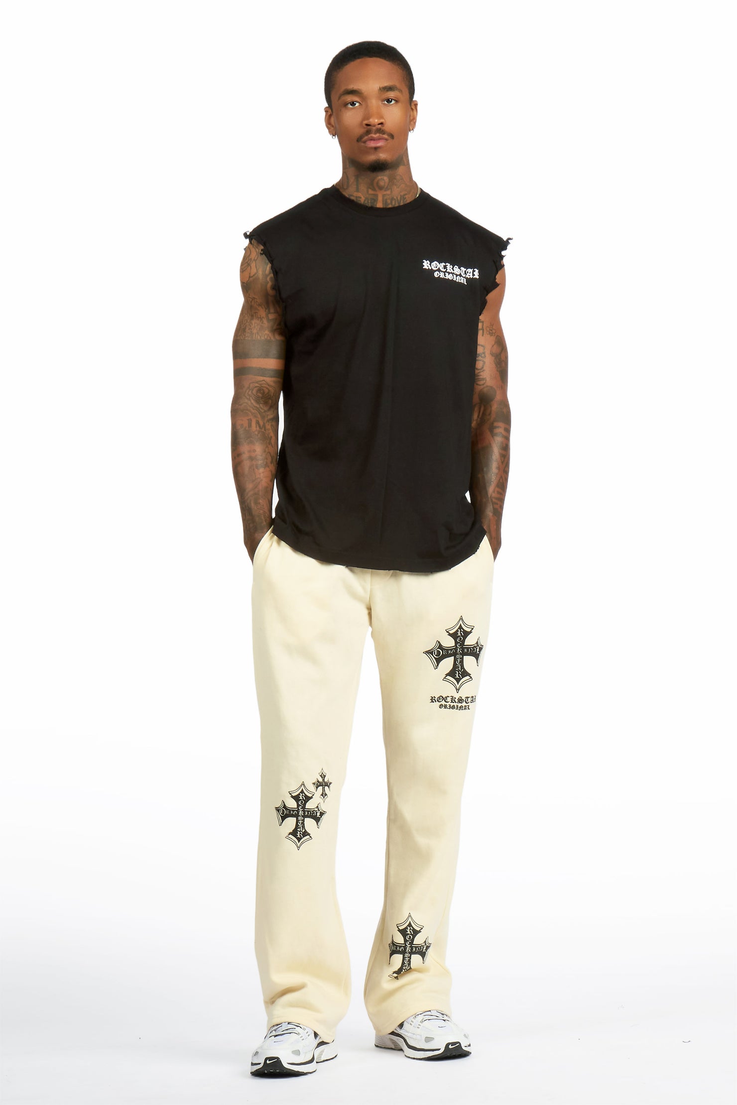 Arkady 2.0 Black/Sand Cut Sleeve/Stacked Pant Track Set