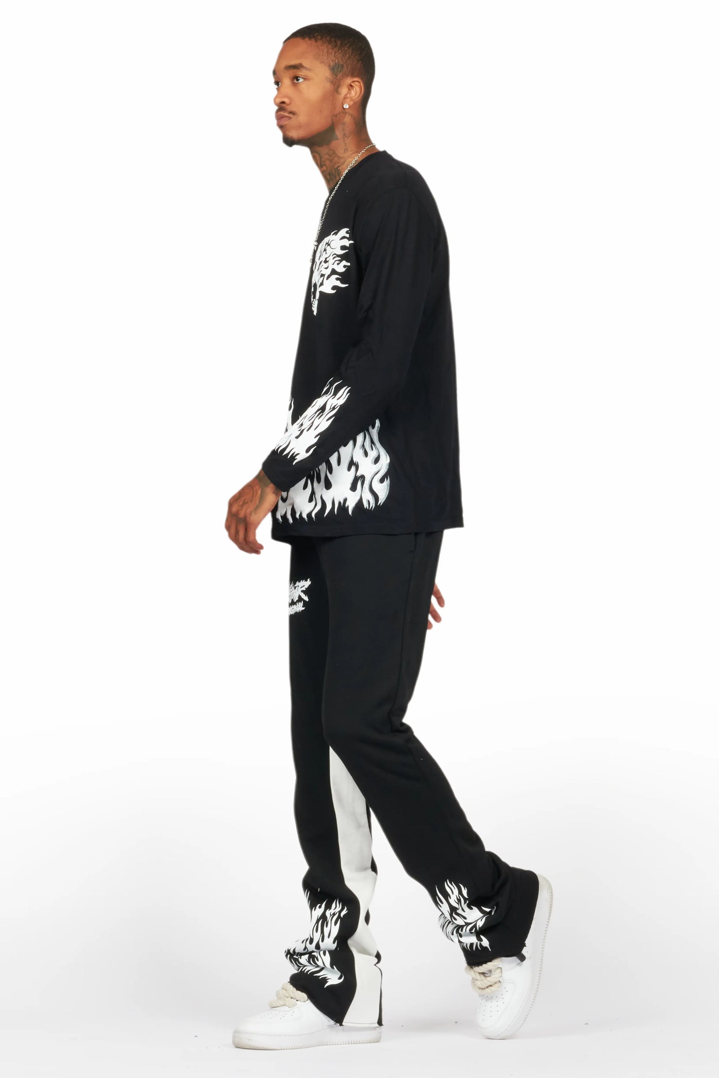 Bubble Black/White Long Sleeve T-Shirt/Baggy Pant Set