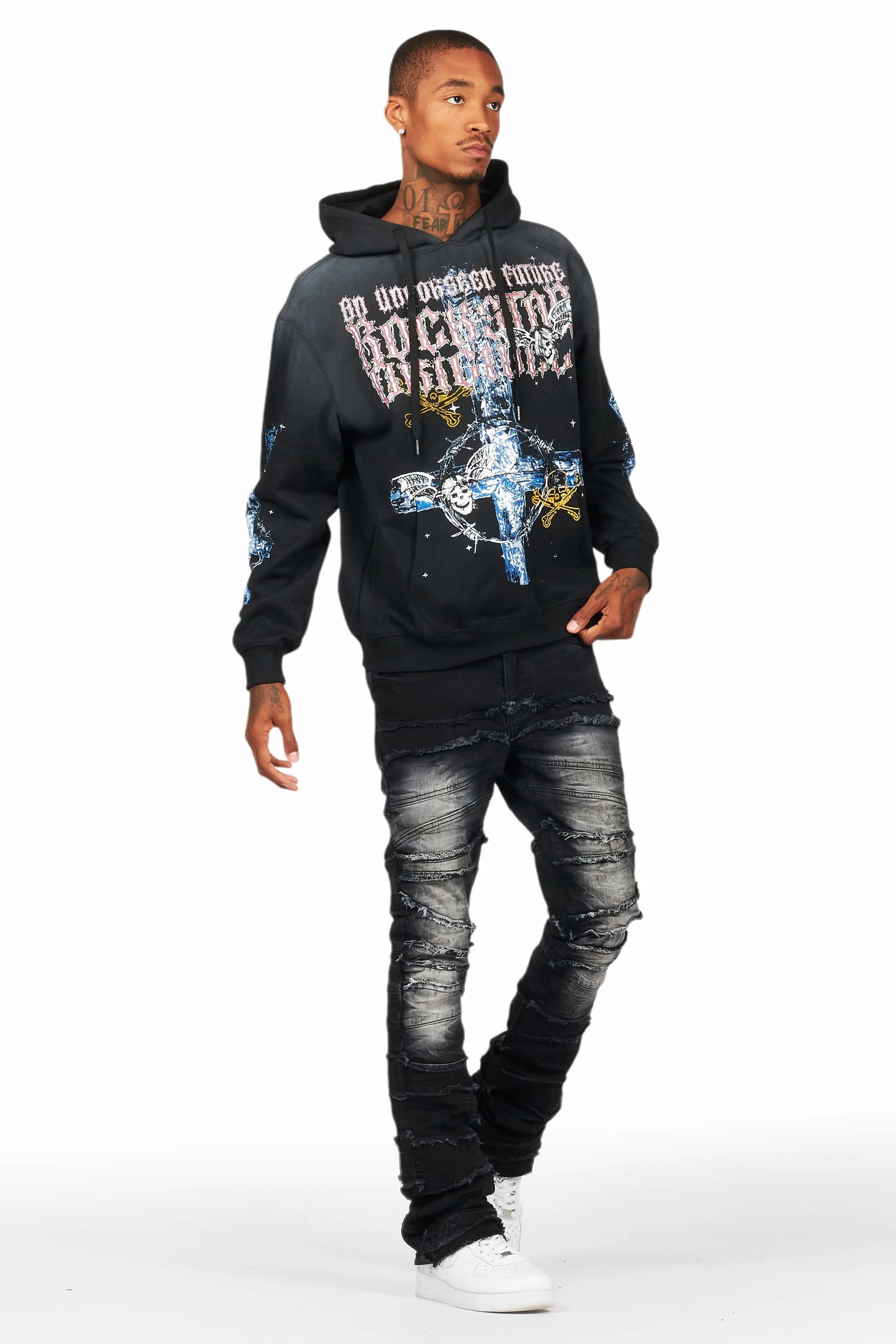 Franko Black Stacked Flare Jean