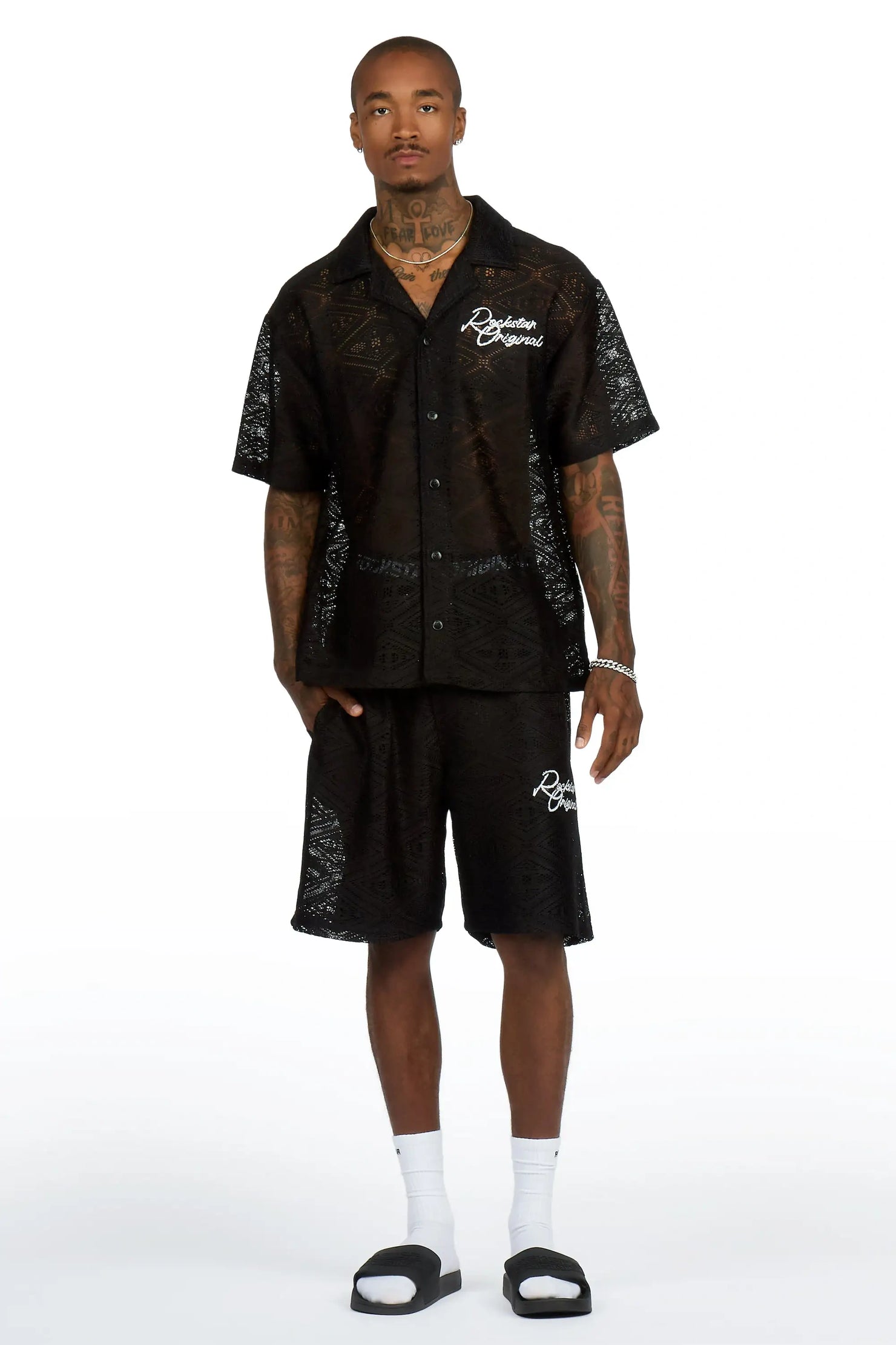 Sheck Black Button Down Shirt/Short Set