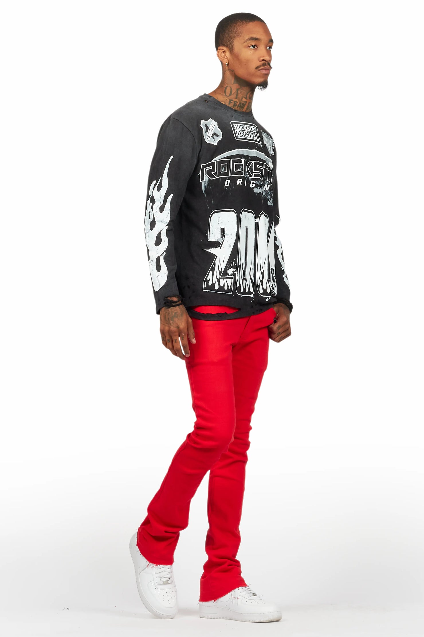 Amos Vintage Black Long Sleeve Graphic T-Shirt