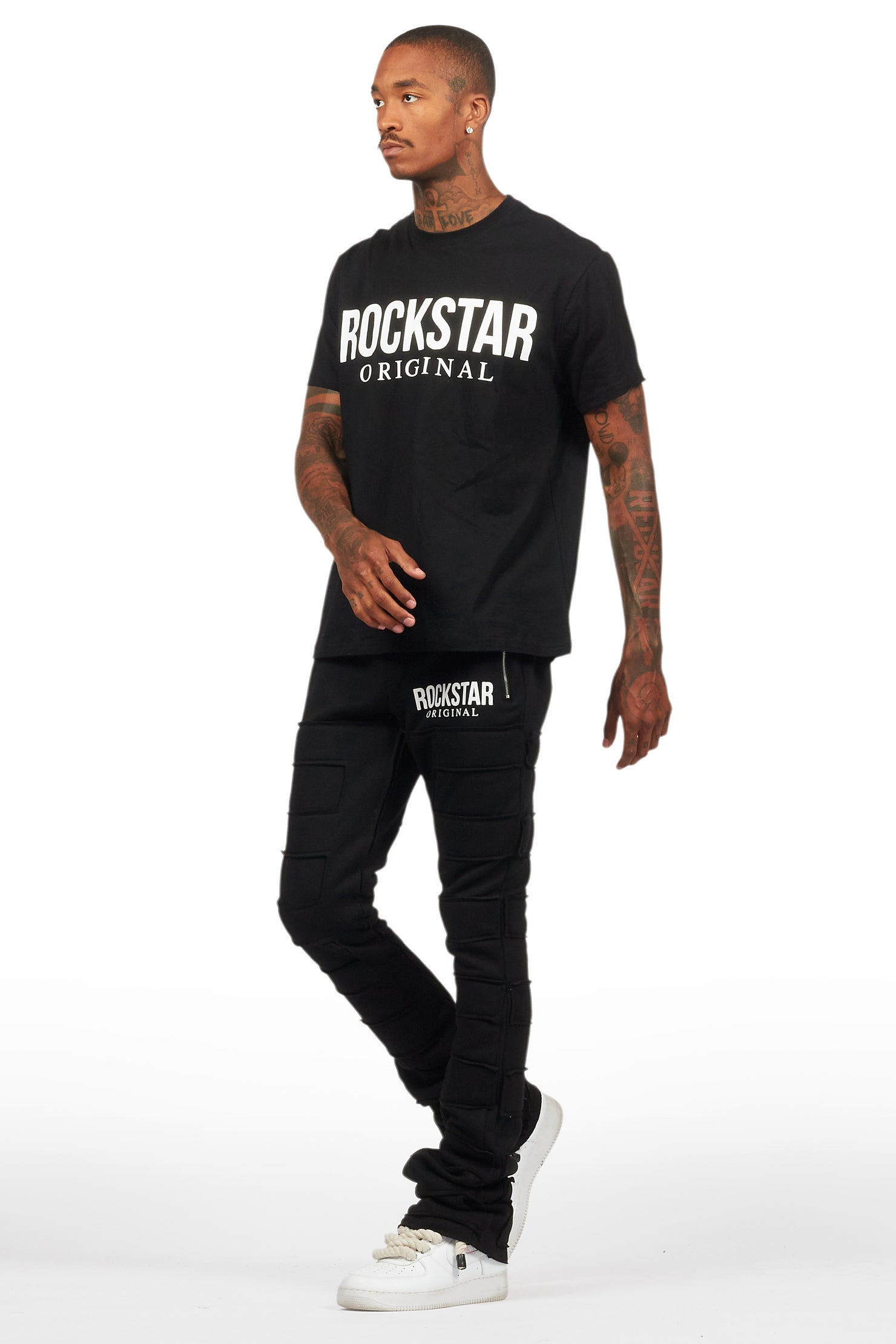 Emilio Black T-Shirt/Stacked Flare Track Set