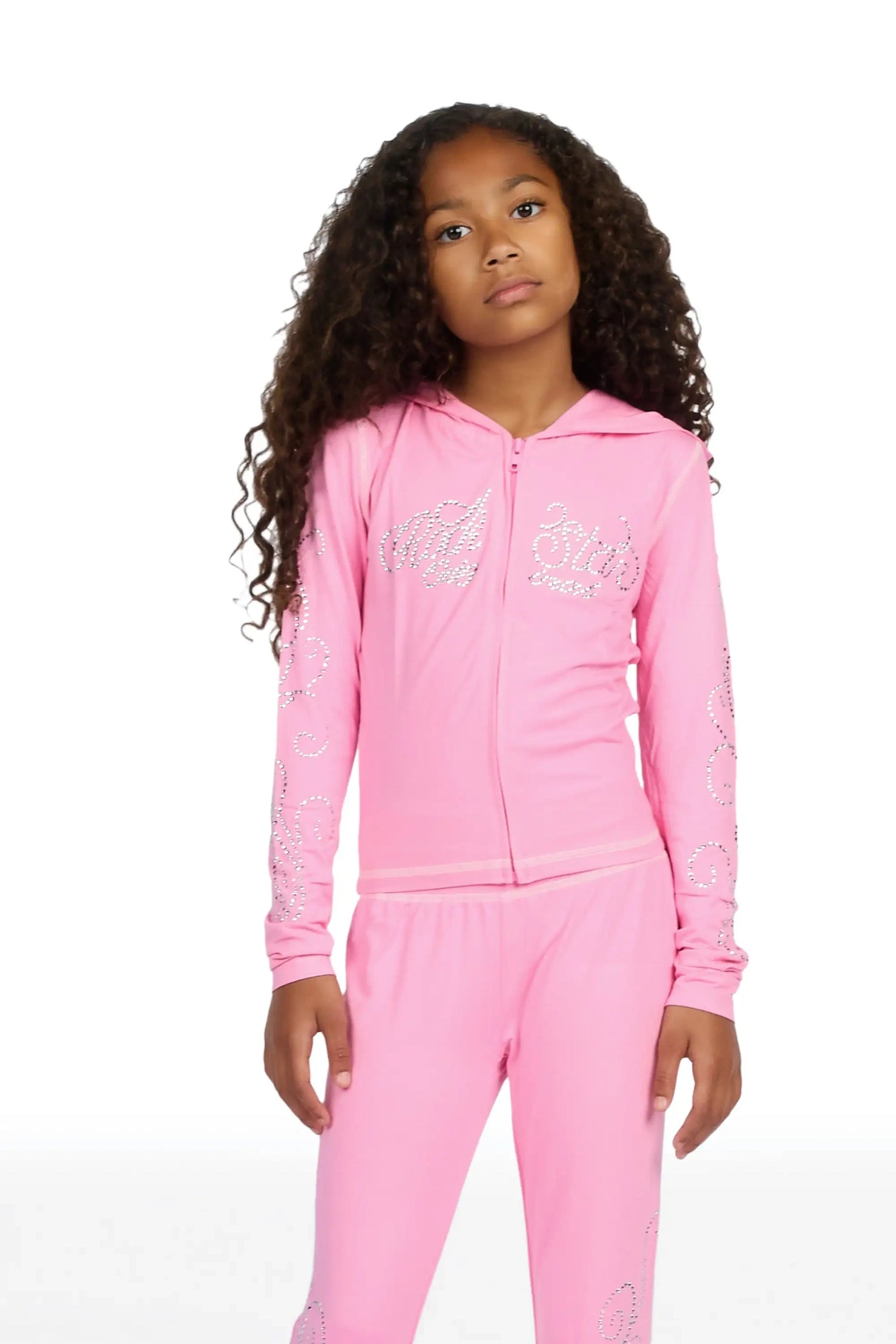 Girls Joella Pink Rhinestone Lounge Track Set