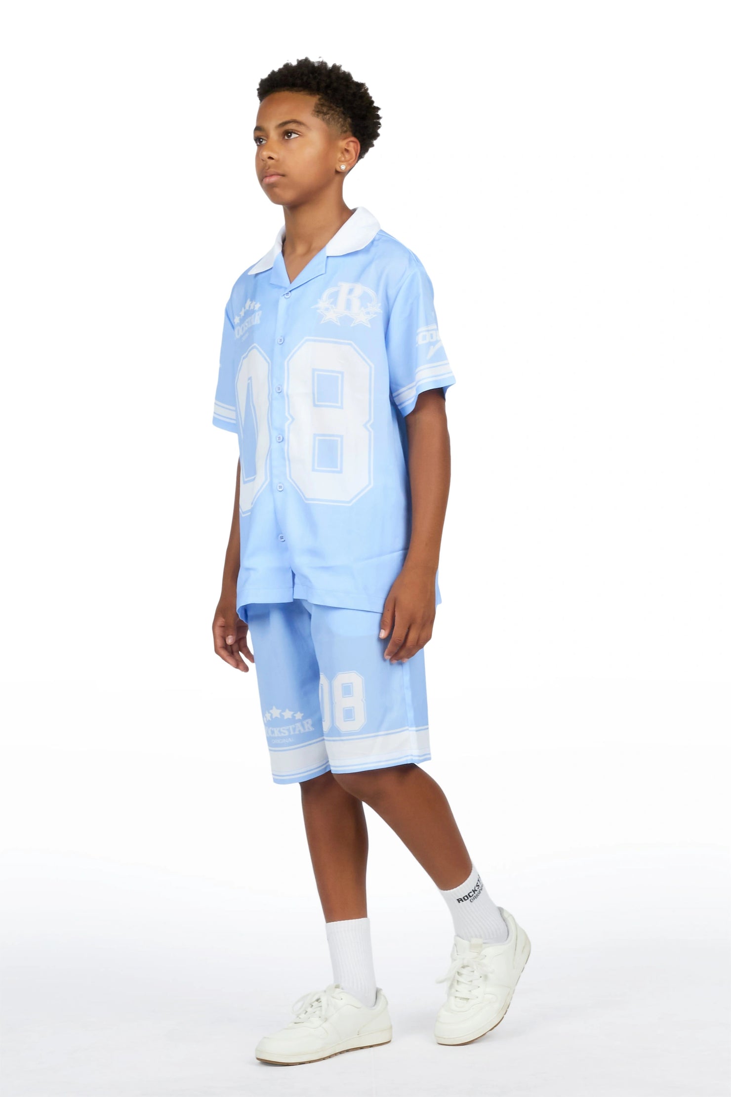 Boys Tim Blue Button Down T-Shirt/Short Set