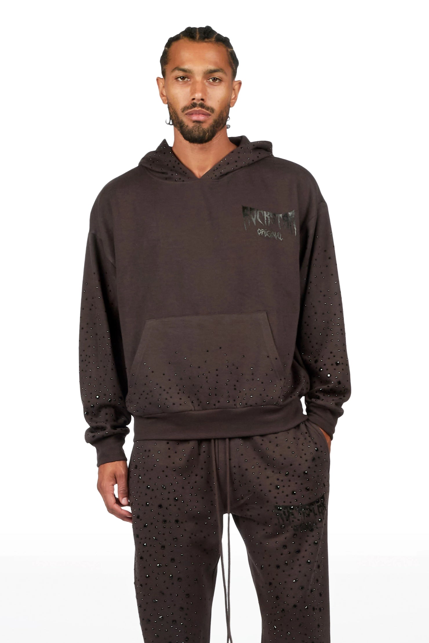 Twinkle Iron/Black Rhinestone Hoodie Relaxed Track Set