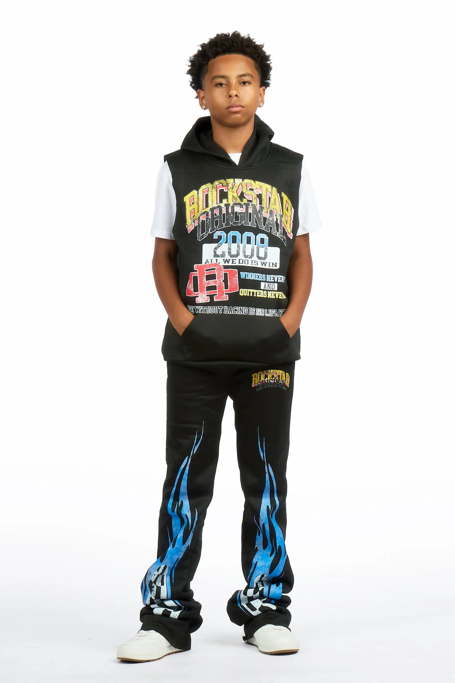 Boys Colorful Black/Multi Cut Off Stacked 3 Pc Set