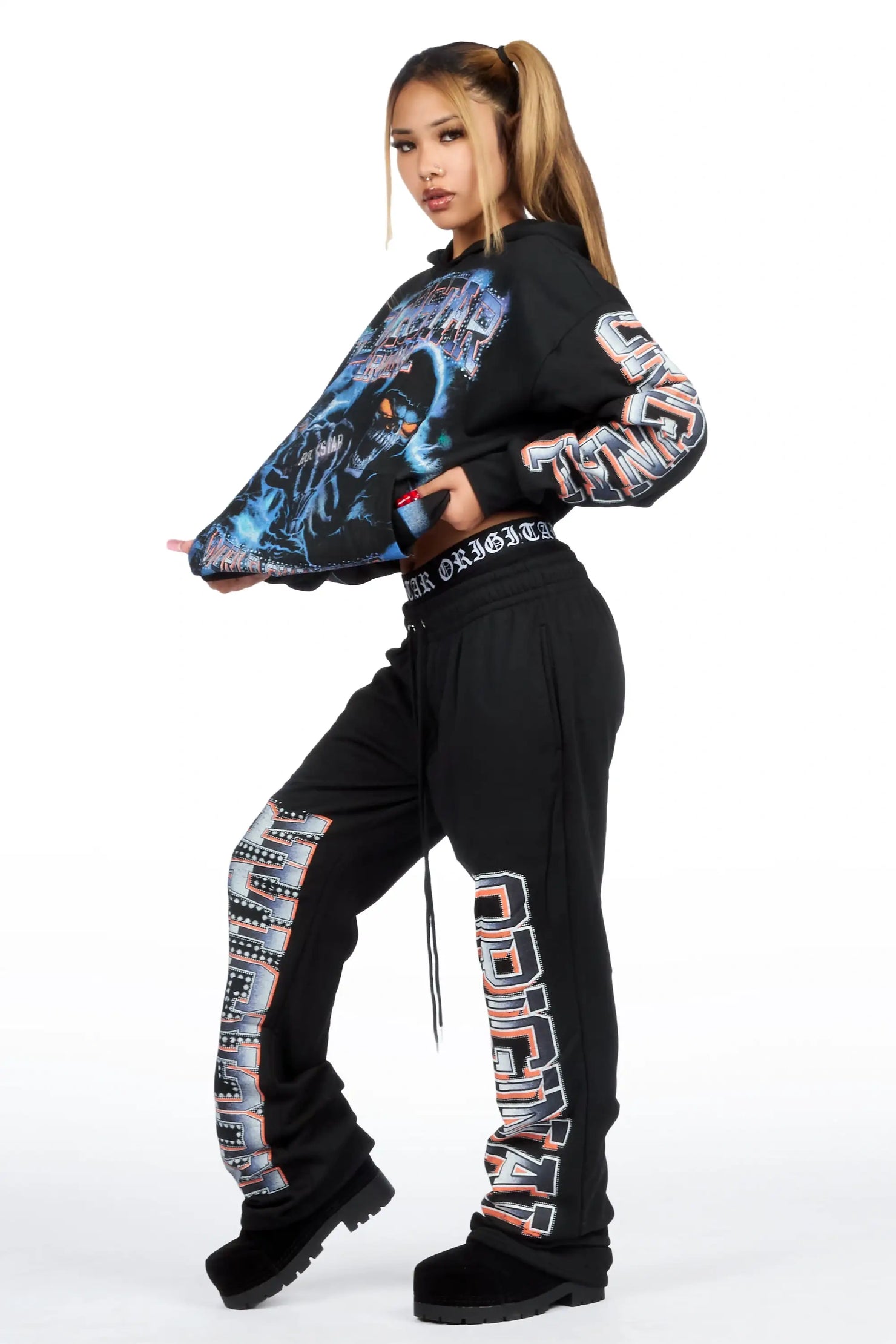 Xanthea Black Graphic Baggy Fit Track Set