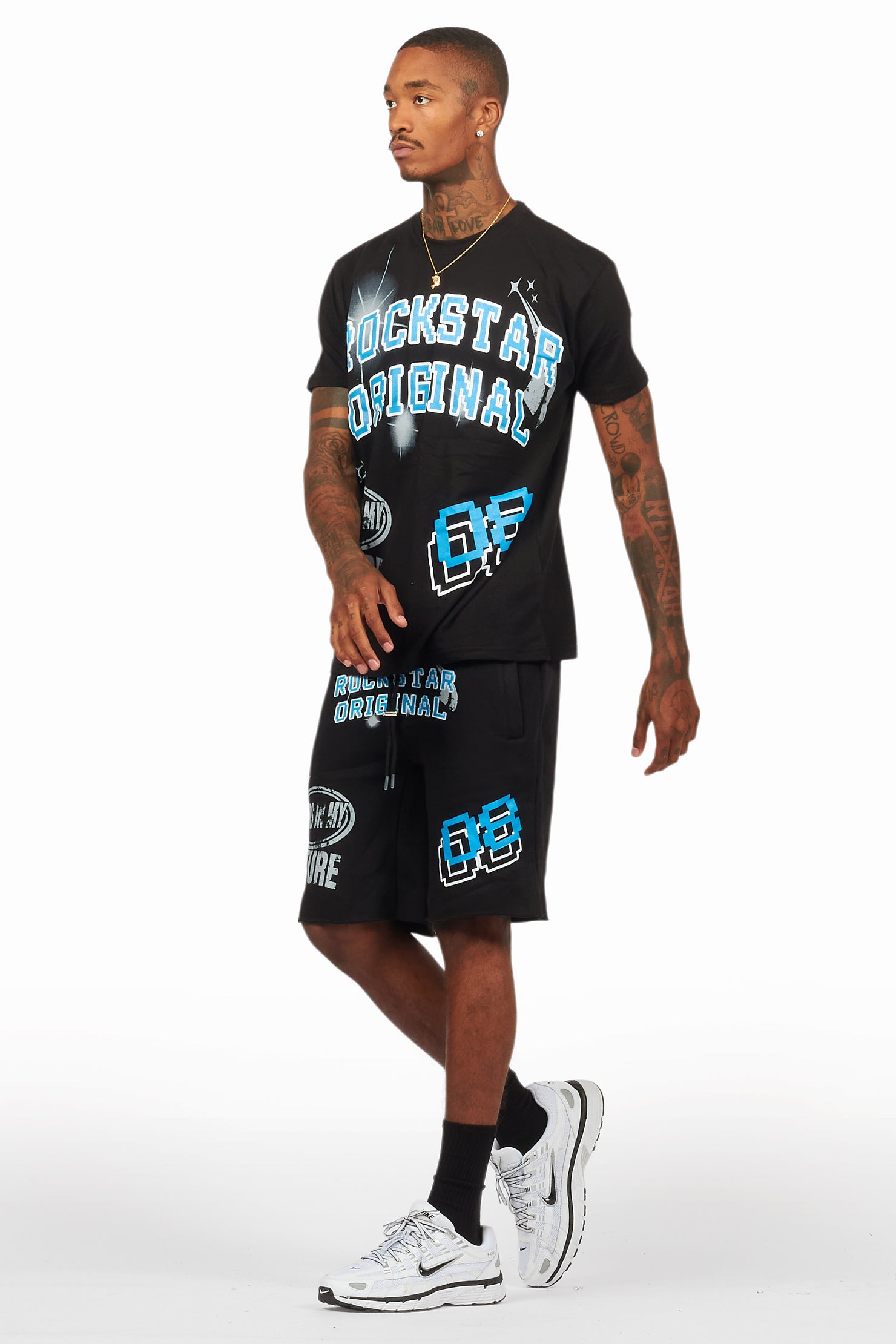 Macsen Black/Aqua T-Shirt/Short Set