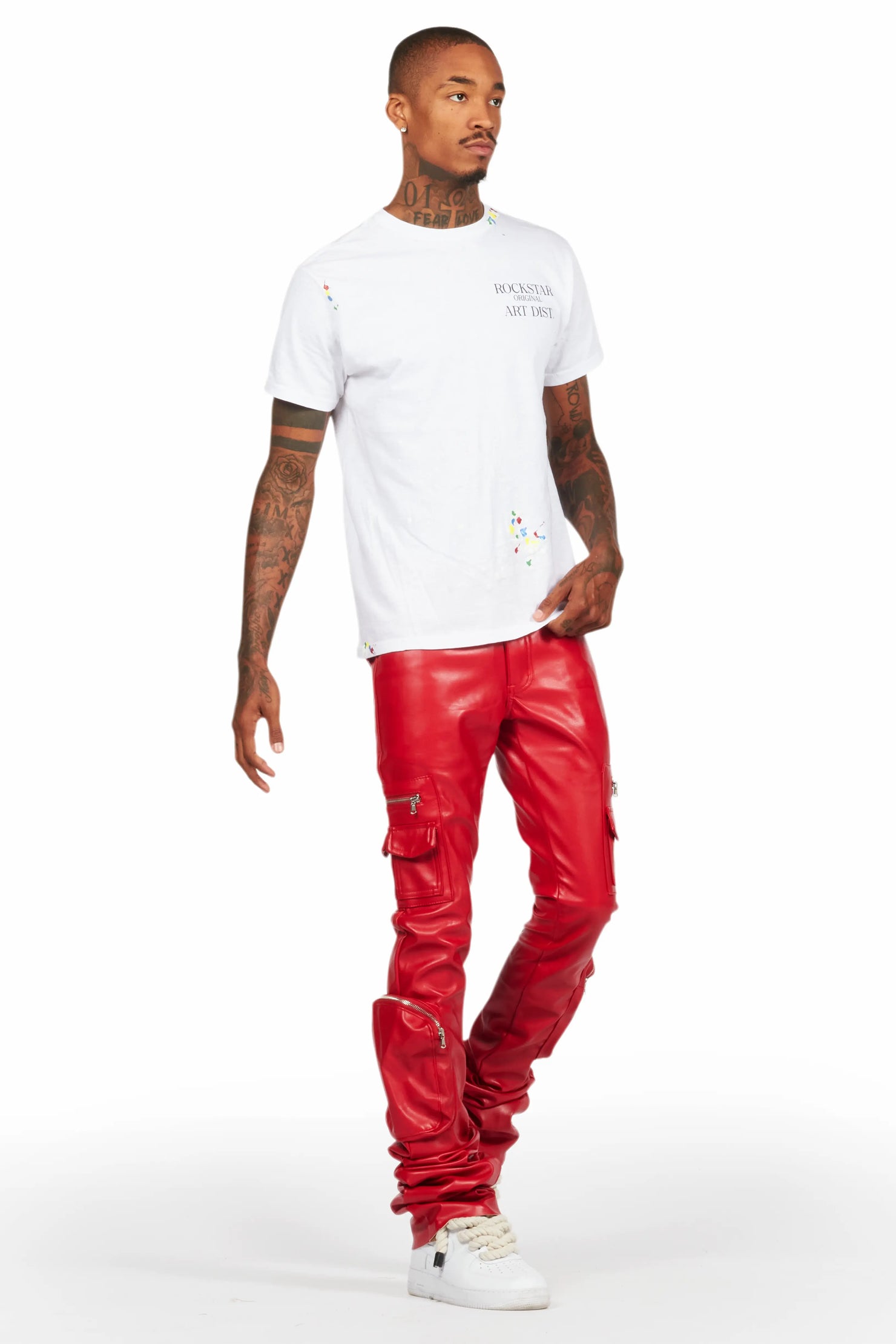 Sutton Red PU Super Stacked Flare Jean