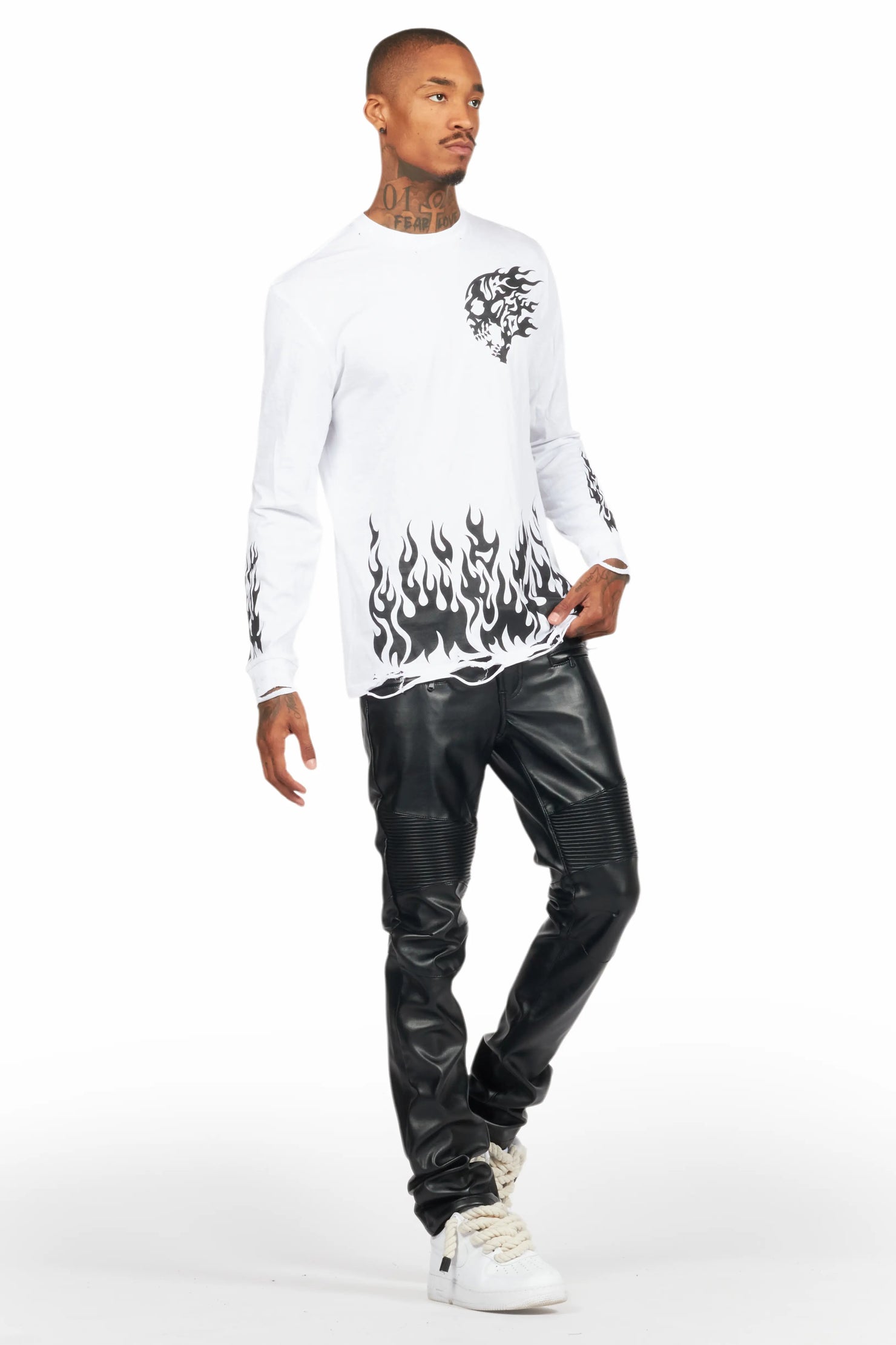 Richh Black PU Biker Jean