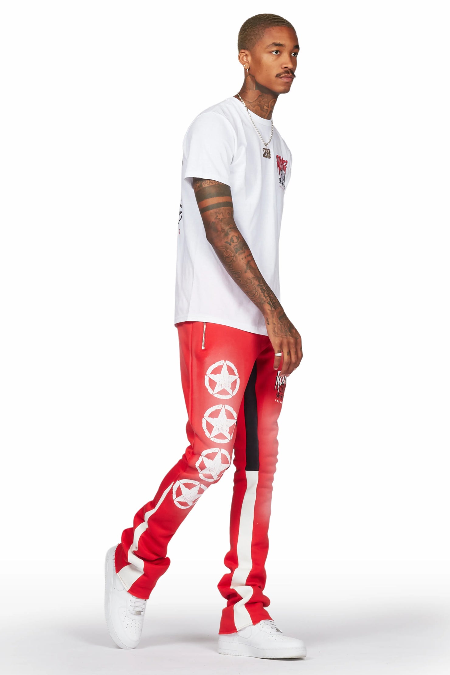 Wizzurd White/Red T-Shirt/Stacked Flare Pant Set