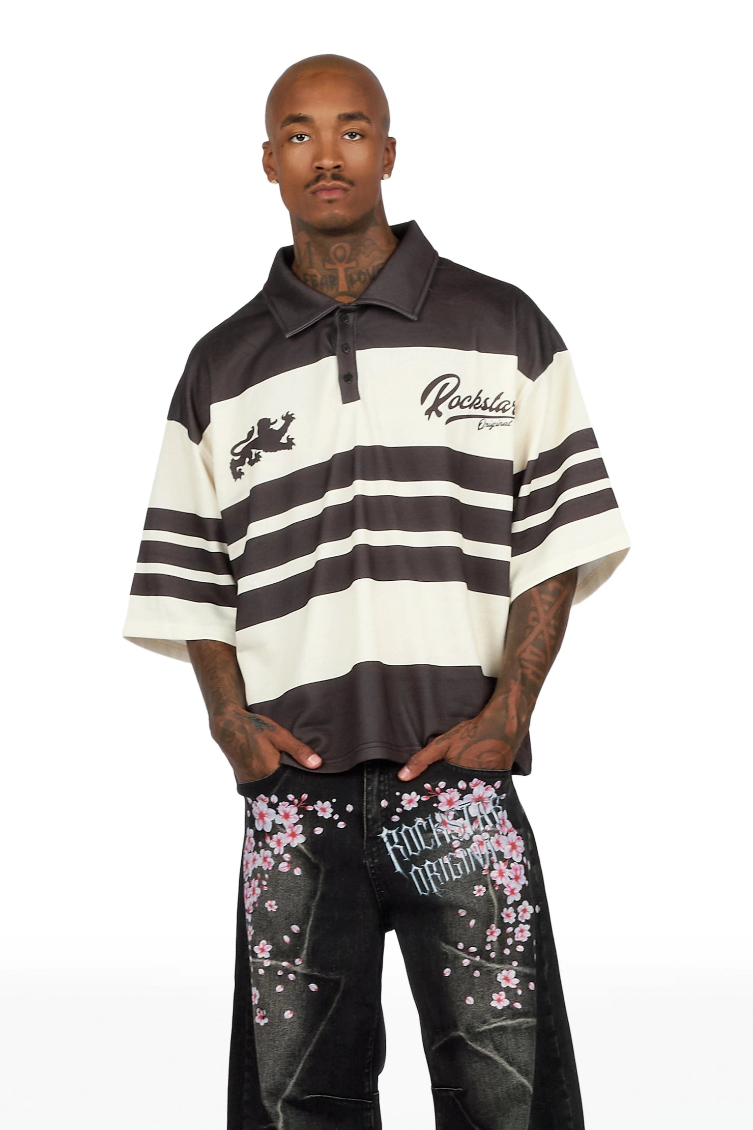 Yazan Black/Cream Crop Boxy Polo Shirt