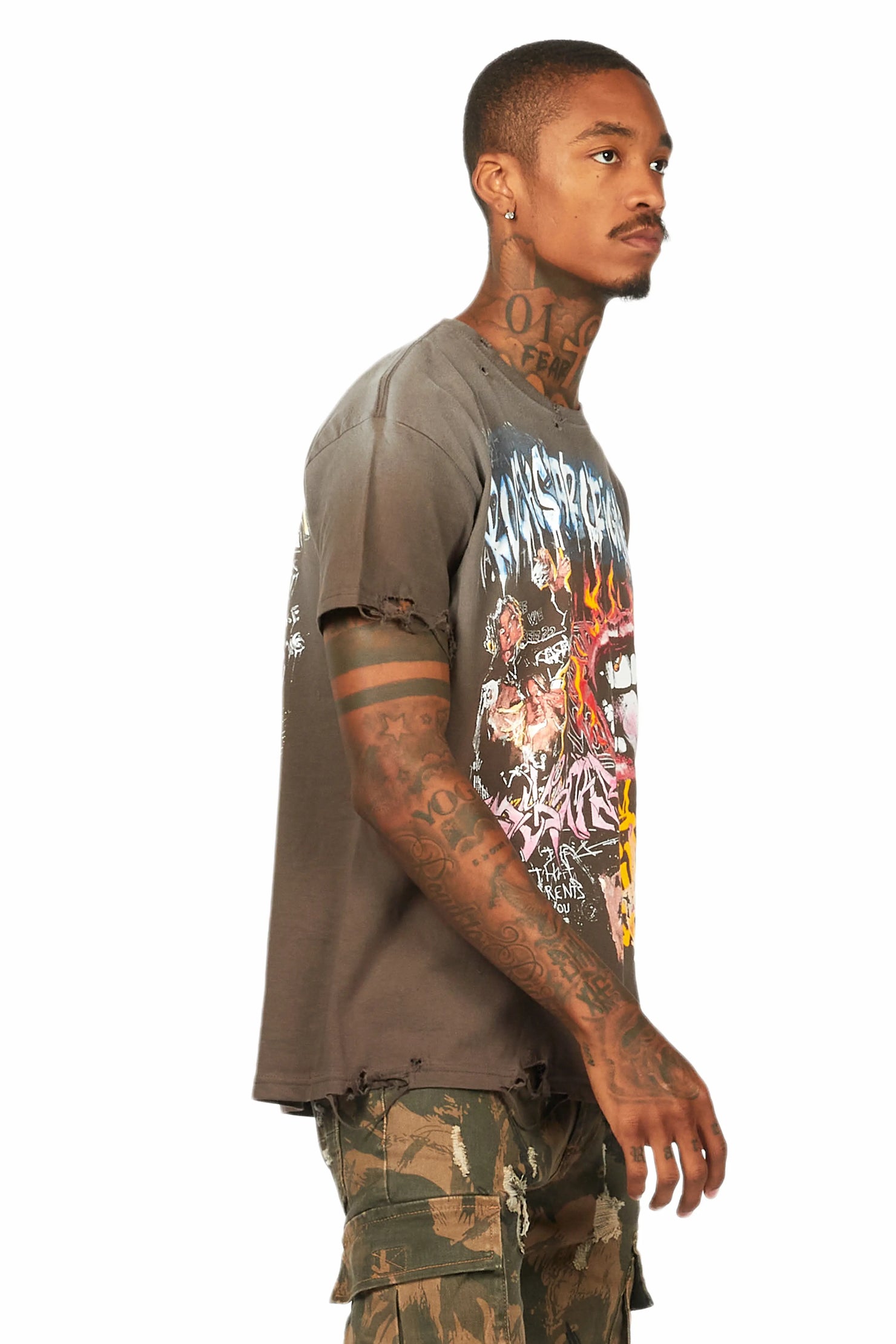 Yooz Charcoal Graphic Oversized T-Shirt