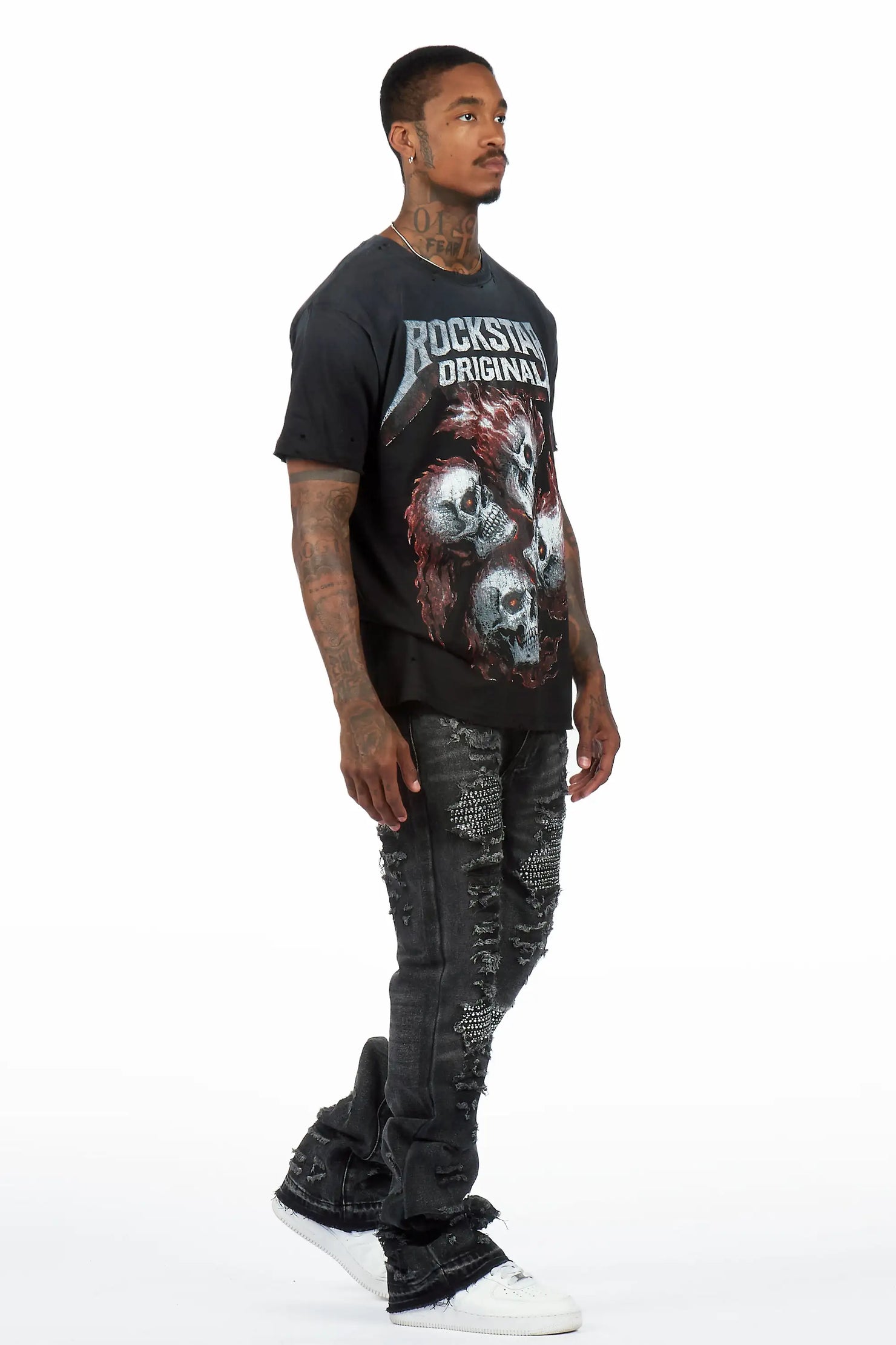 Mathey Dark Grey Rhinestone Stacked Fit Jean