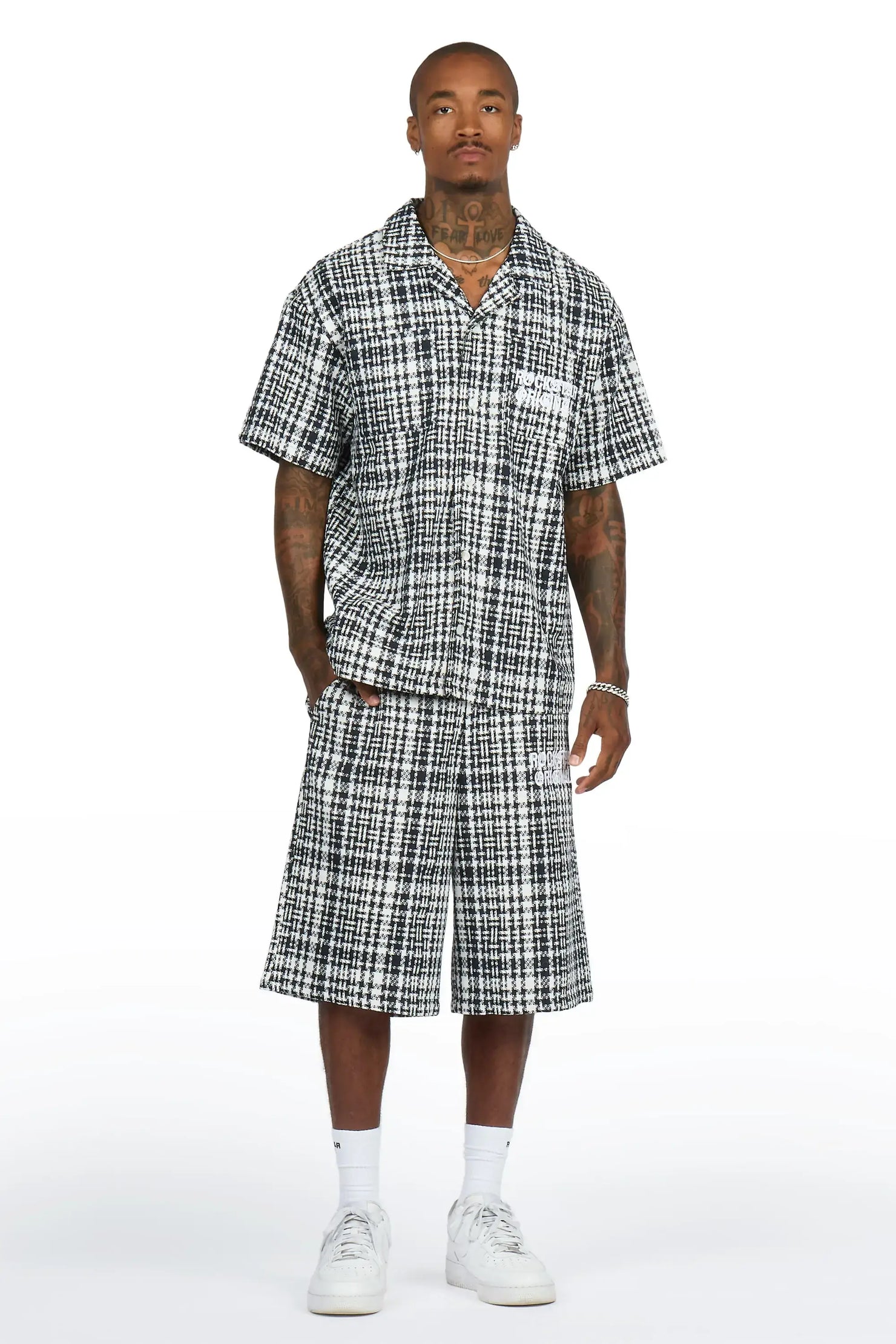 Kashton Black Button Down Shirt/Jort Set