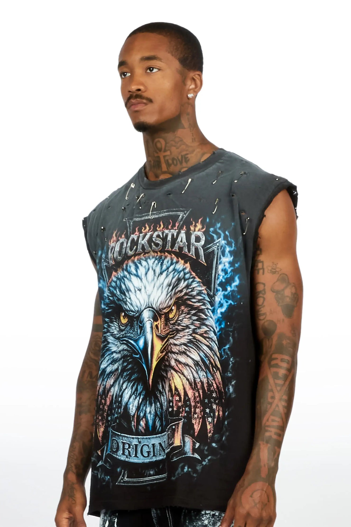 Elmore Black Oversized Cut Off T-Shirt