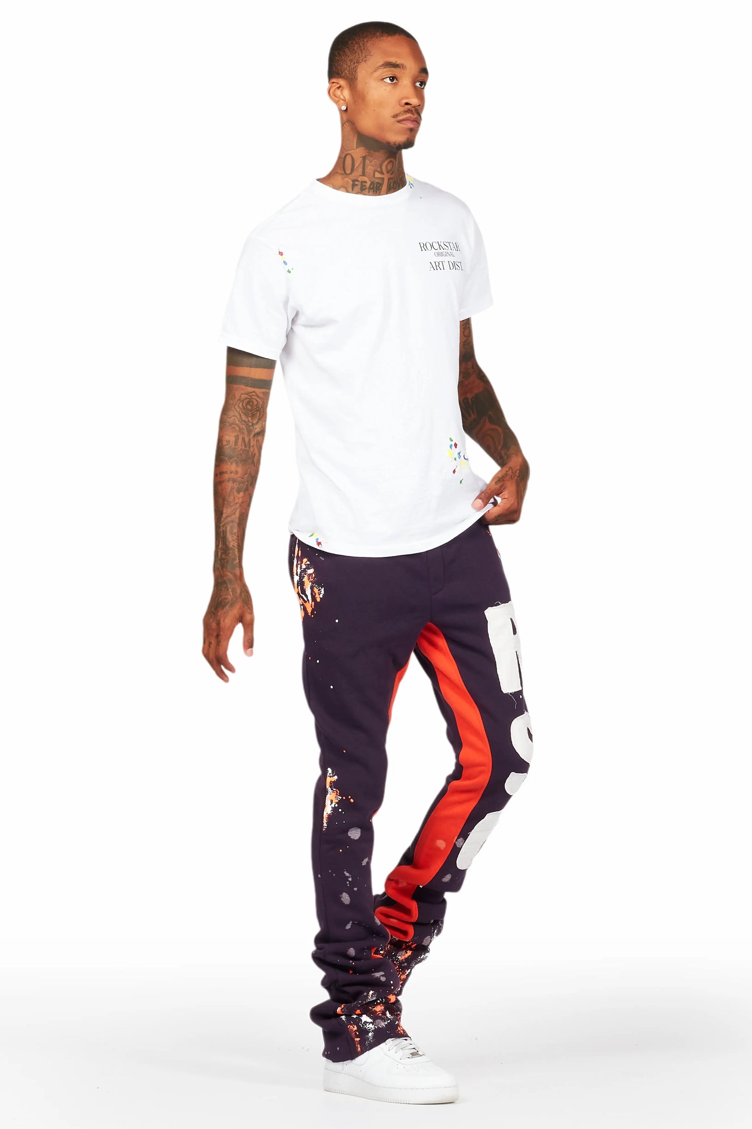 Ulmer Purple Patchwork Stacked Flare Track Pant