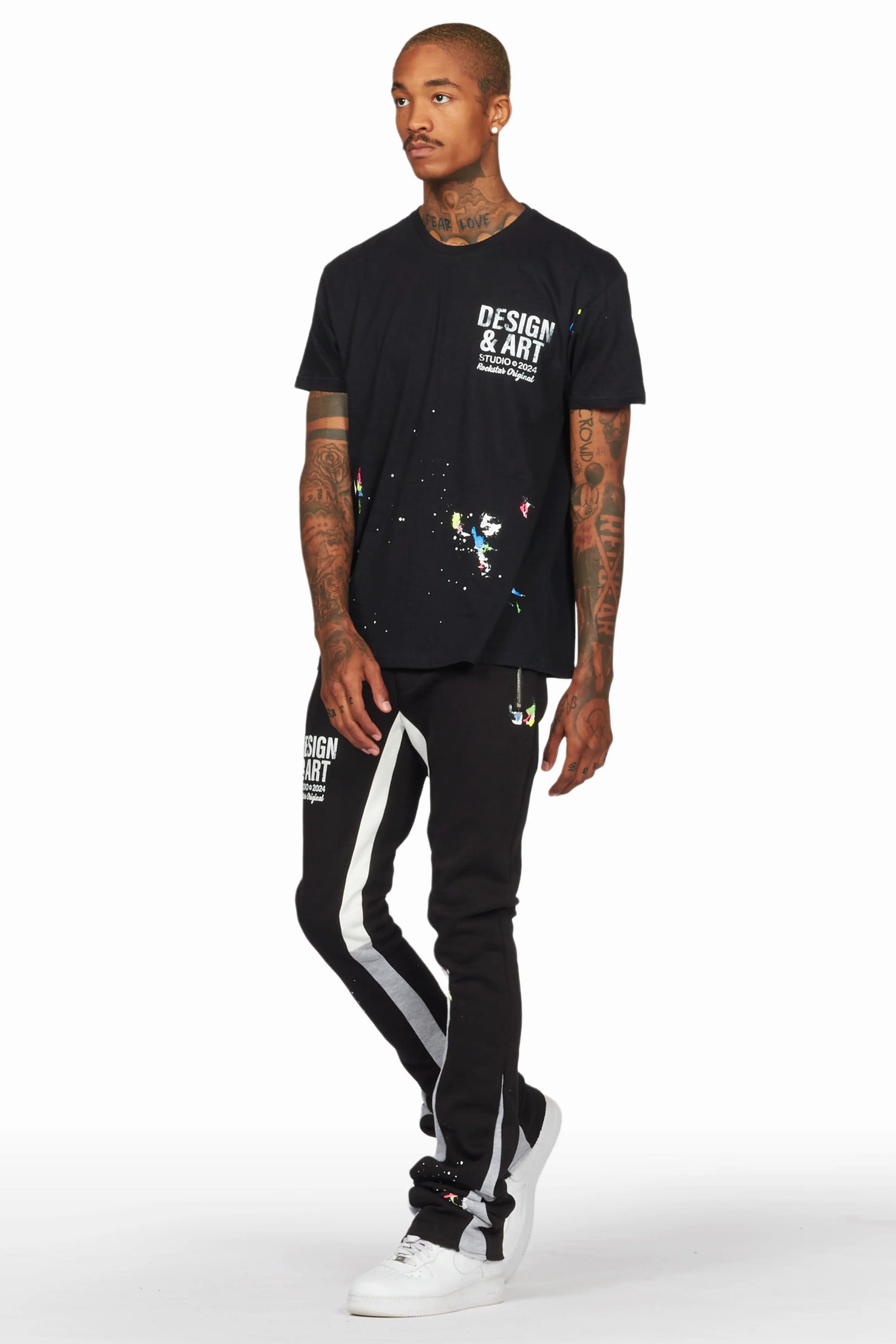Mancha Black T-Shirt Super Stacked Flare Track Set