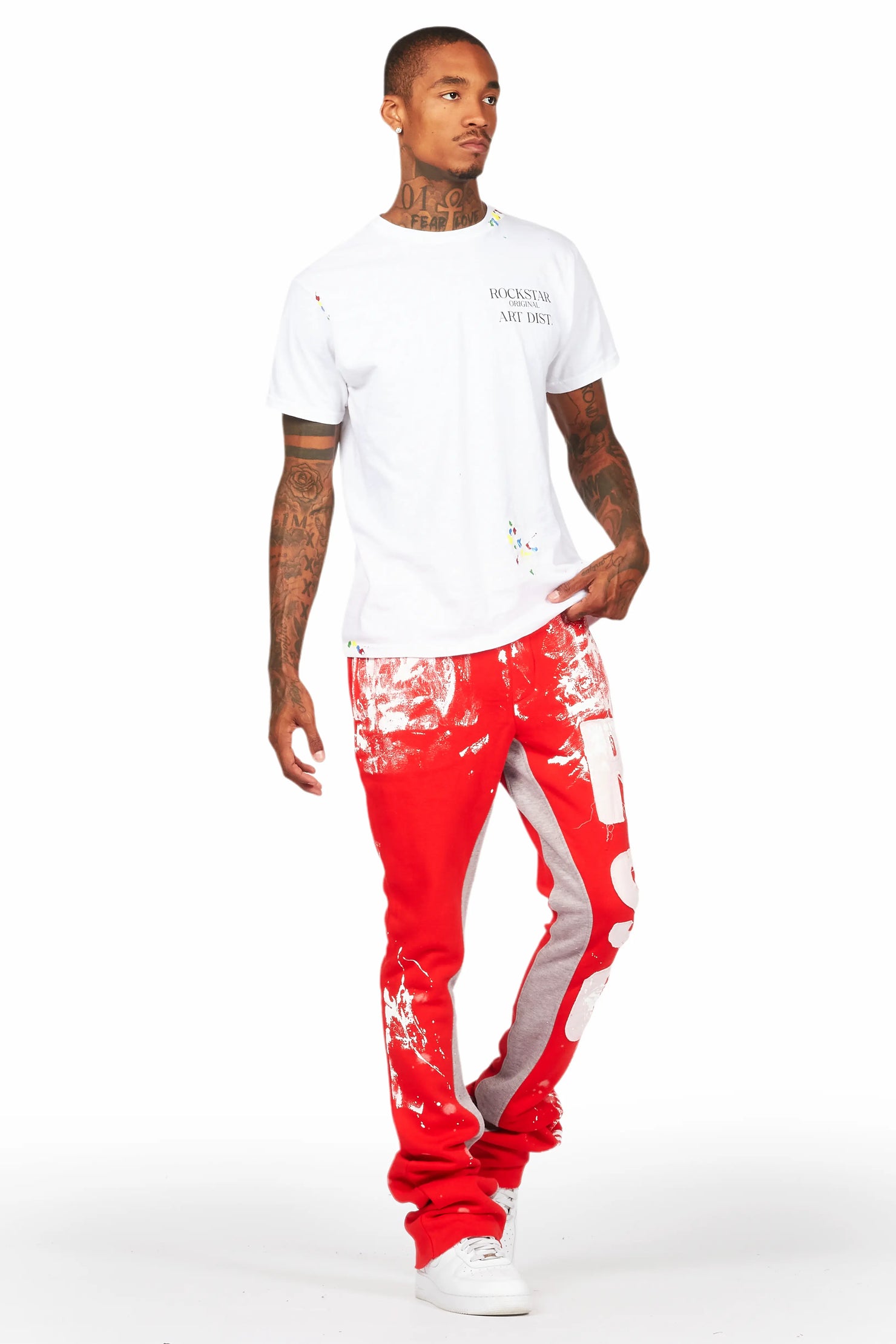 Vassar Red Patchwork Stacked Flare Track Pant