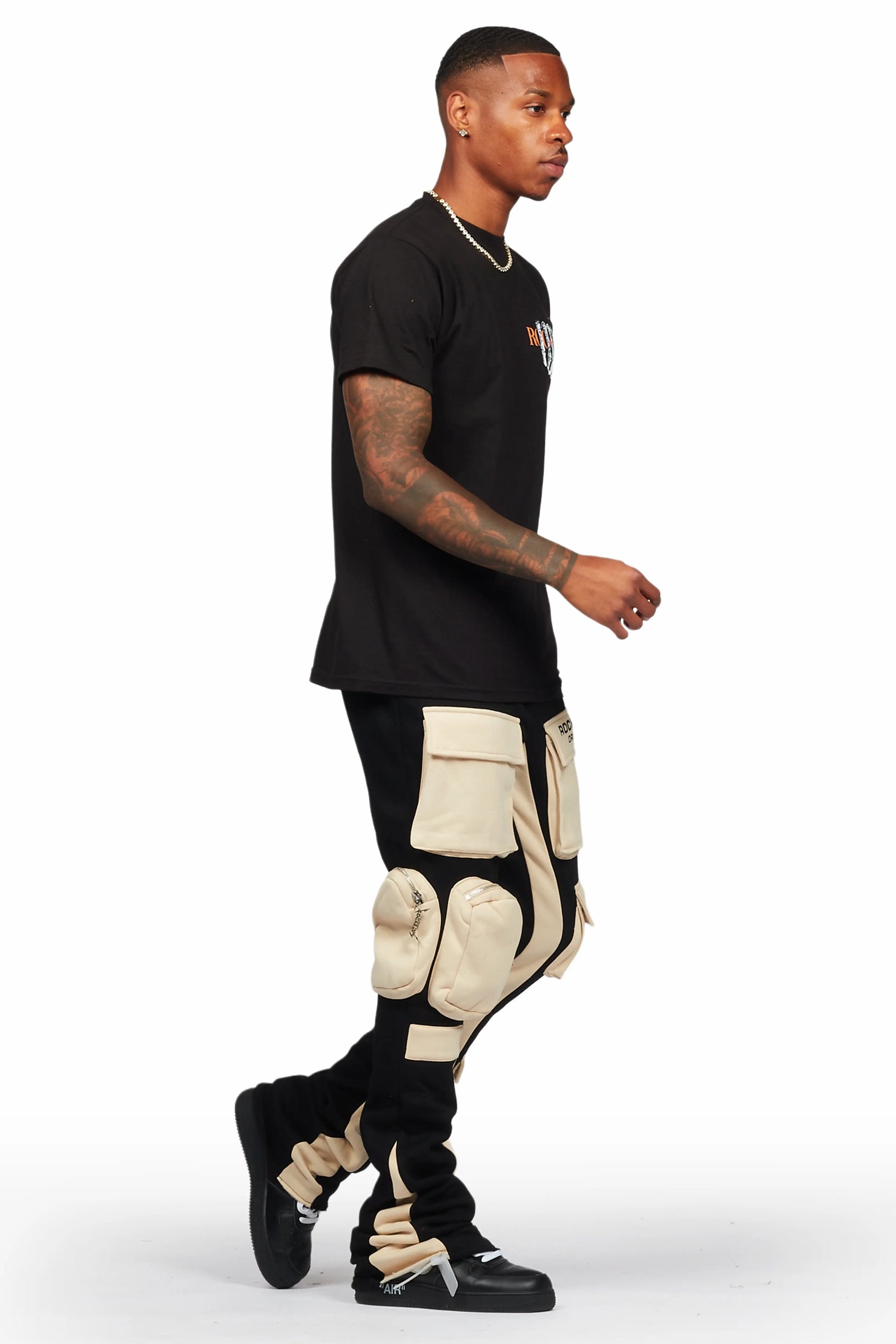 Noriko Black Stacked Flare Track Pant