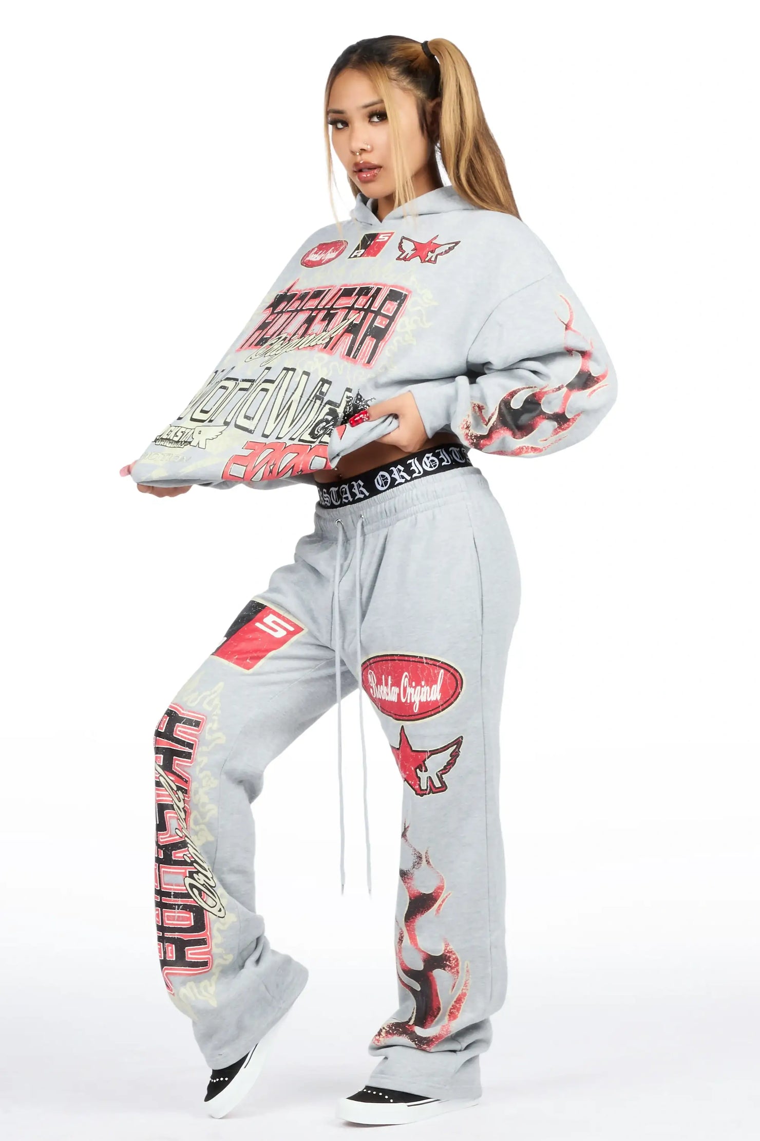 Zyre Heather Grey Graphic Baggy Fit Track Set