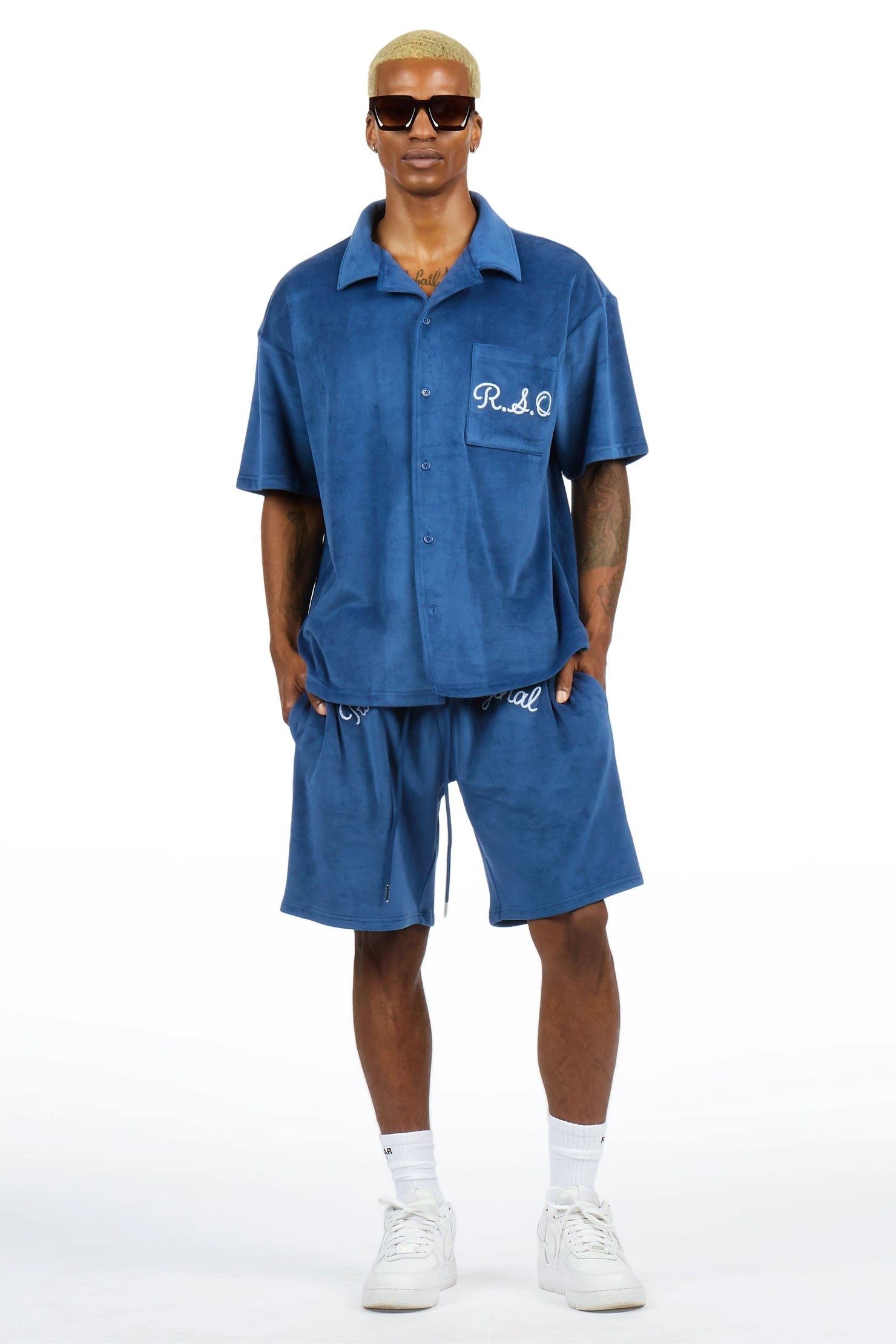 Crusoe Navy Button Down Shirt/Short Set