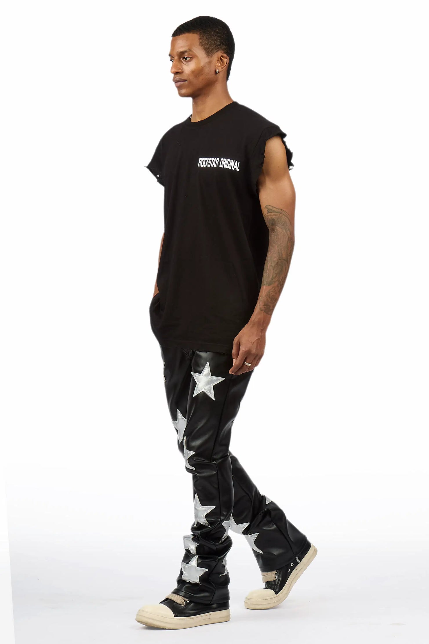 Steen Black/Silver PU Stacked Flare Jean