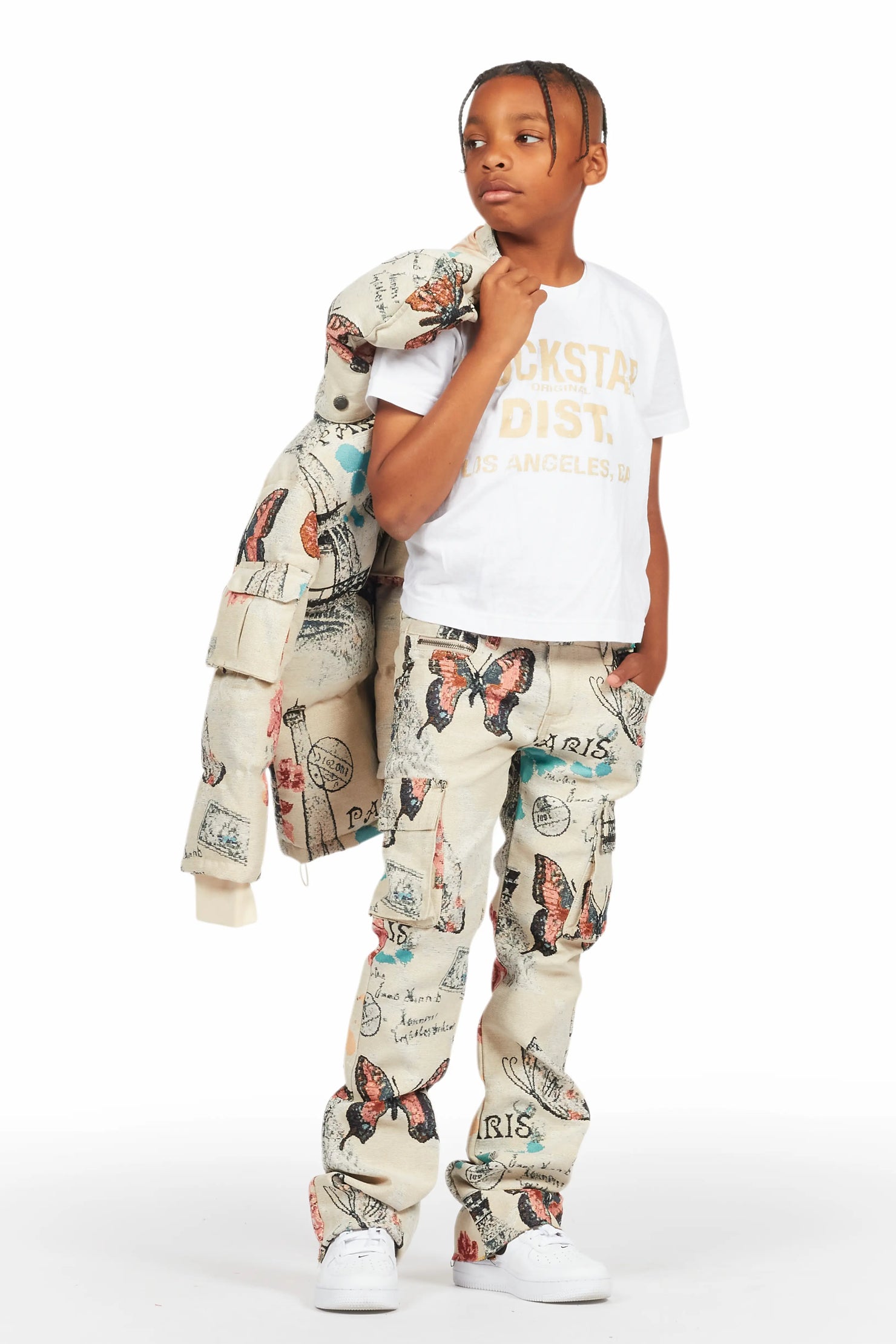 Boys Lamont Beige Multi Tapestry Stacked Flare Jean