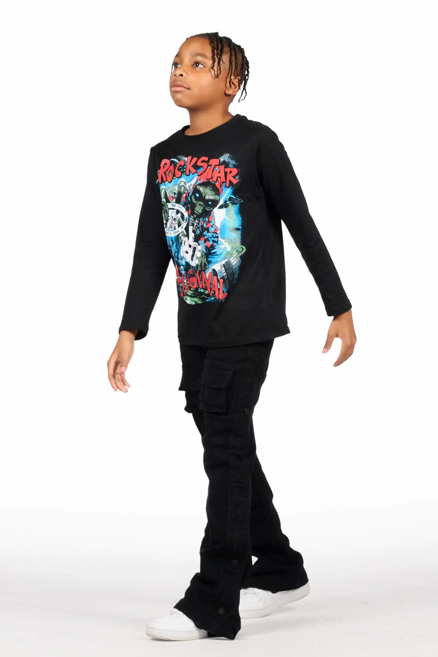 Boys Yuri Black Baggy Fit Cargo Jean