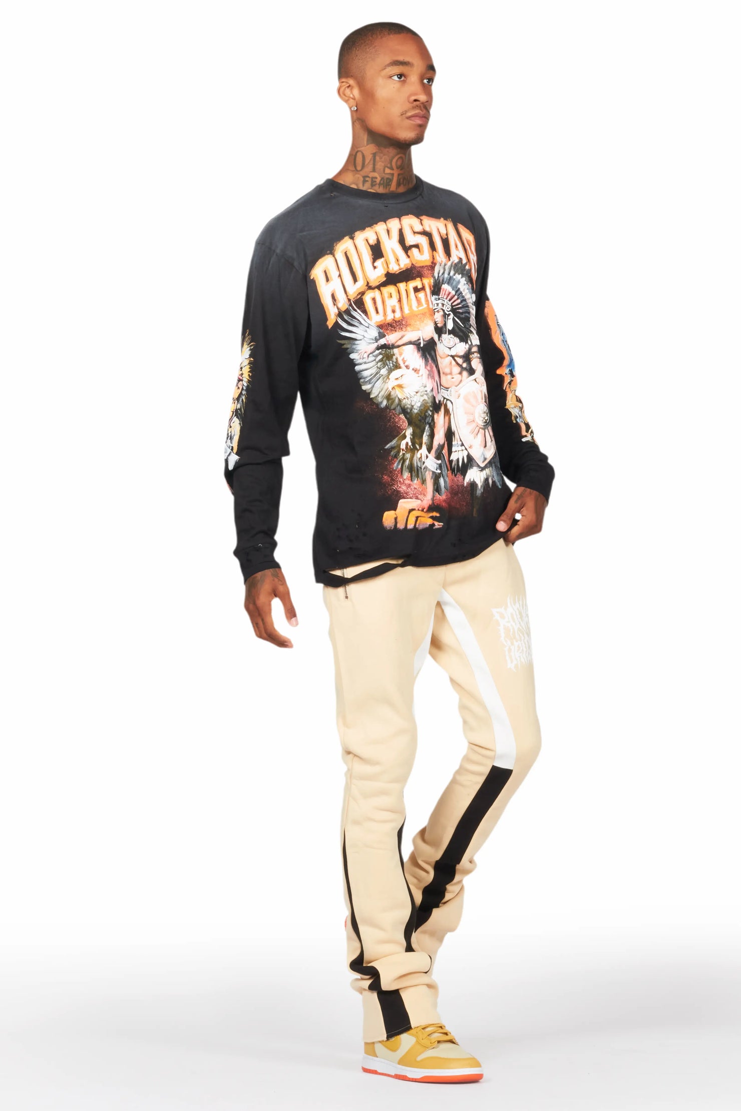 Flamur Beige Stacked Flare Pant