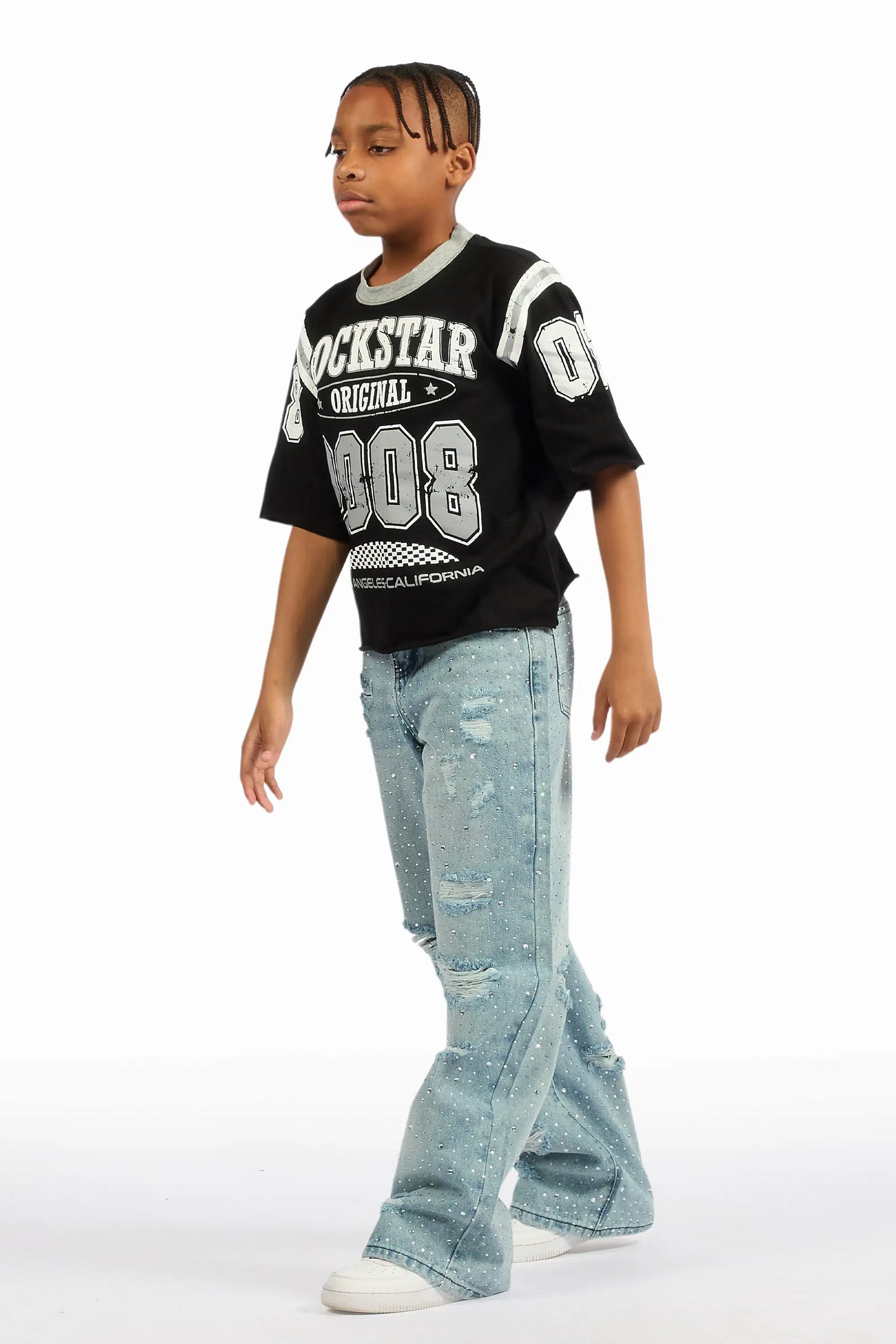 Boys Discolite Light Blue Rhinestone Baggy Jean