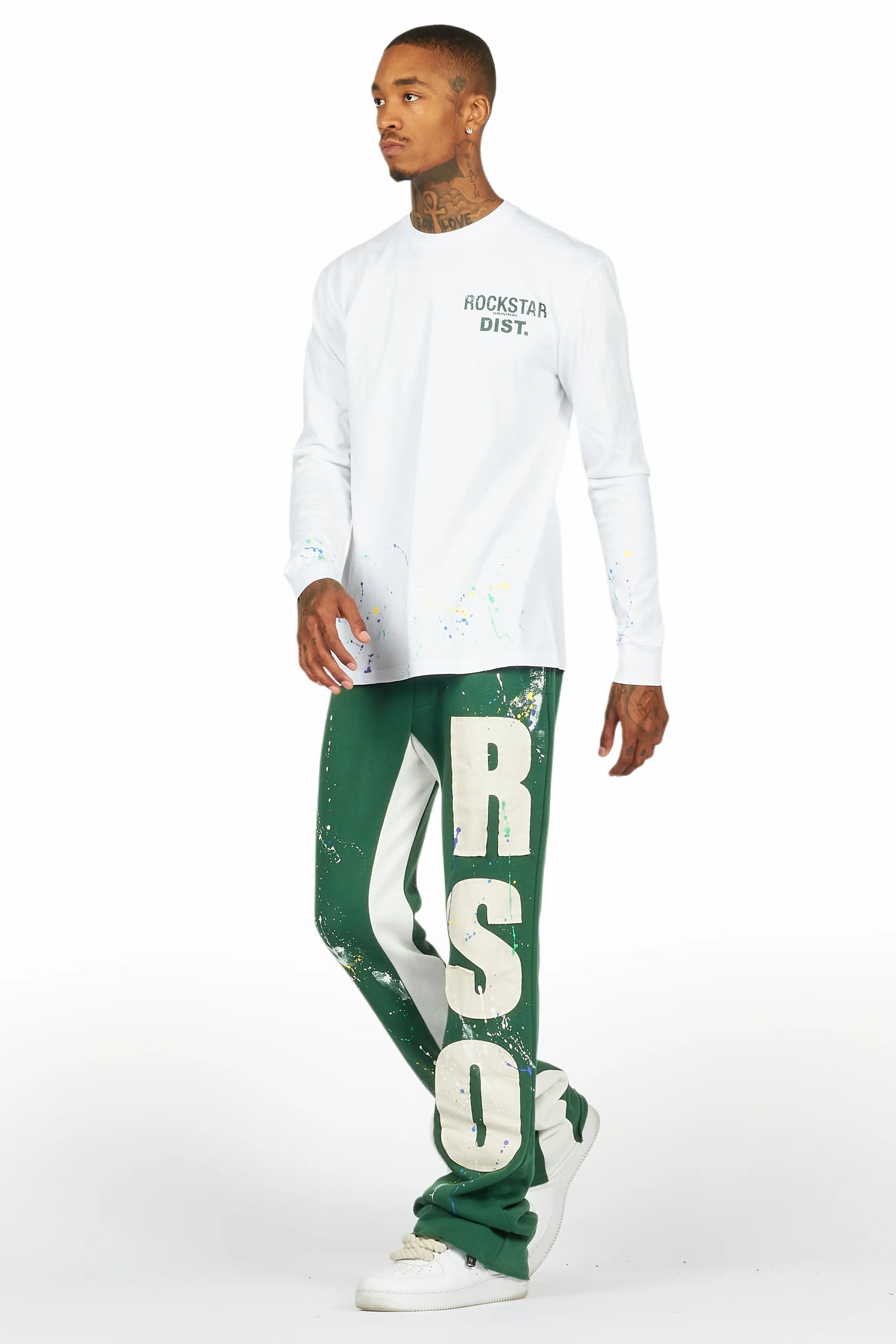 Bert White/Green Long Sleeve T-Shirt/Baggy Pant Set