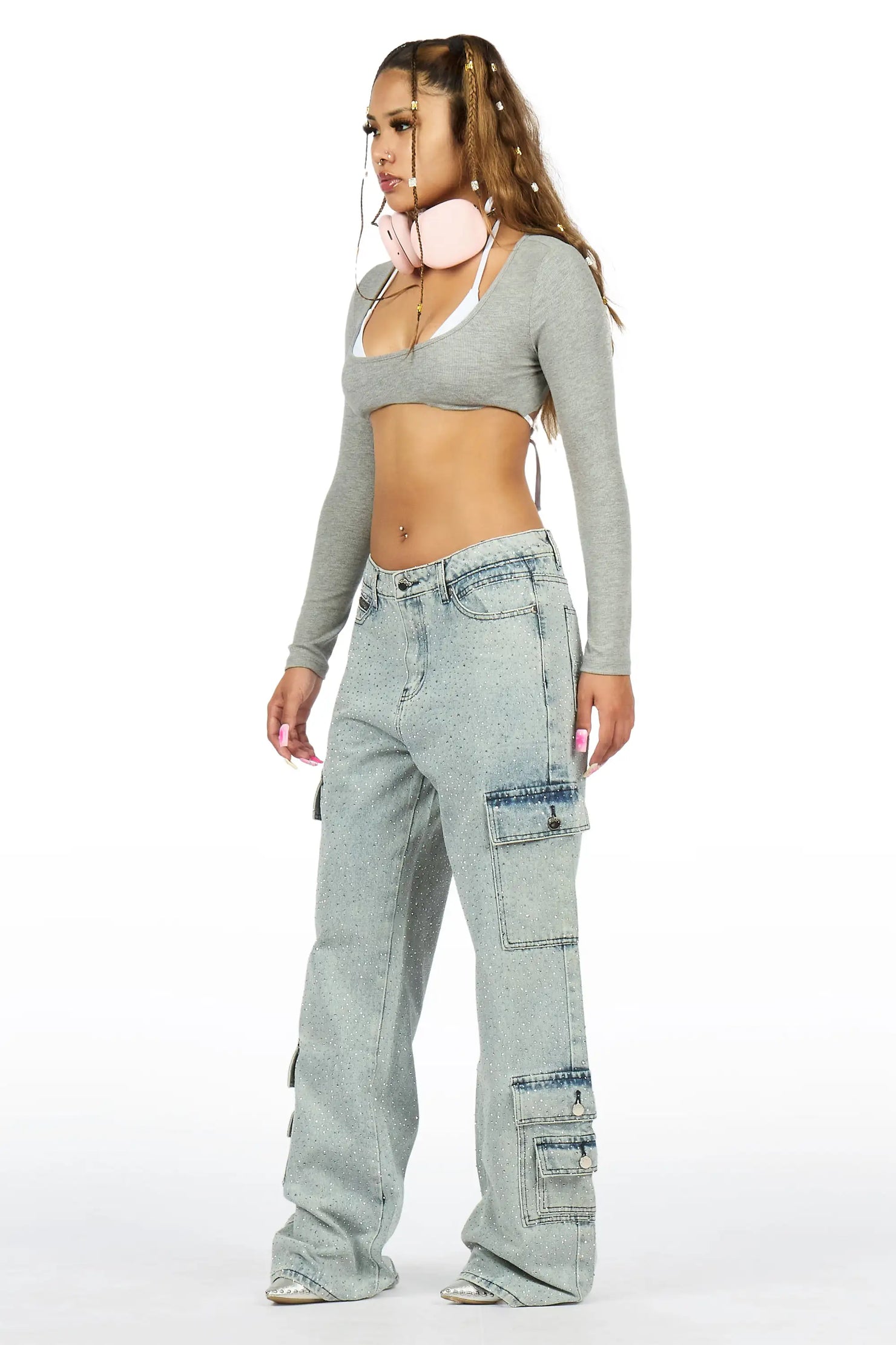 Dominika Light Wash Rhinestone Baggy Fit Jean