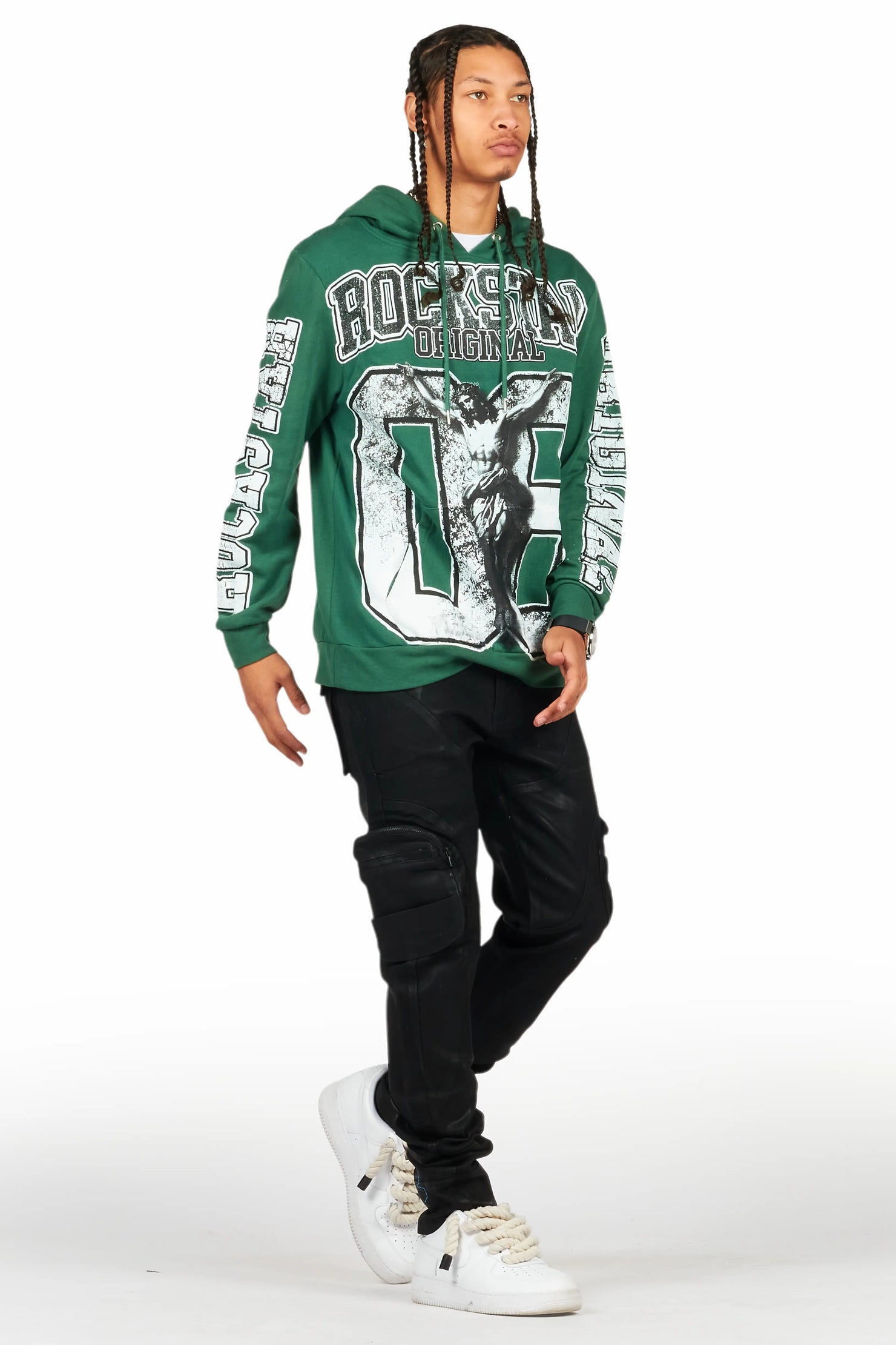 Fields Green Distressed Graphic Hoodie