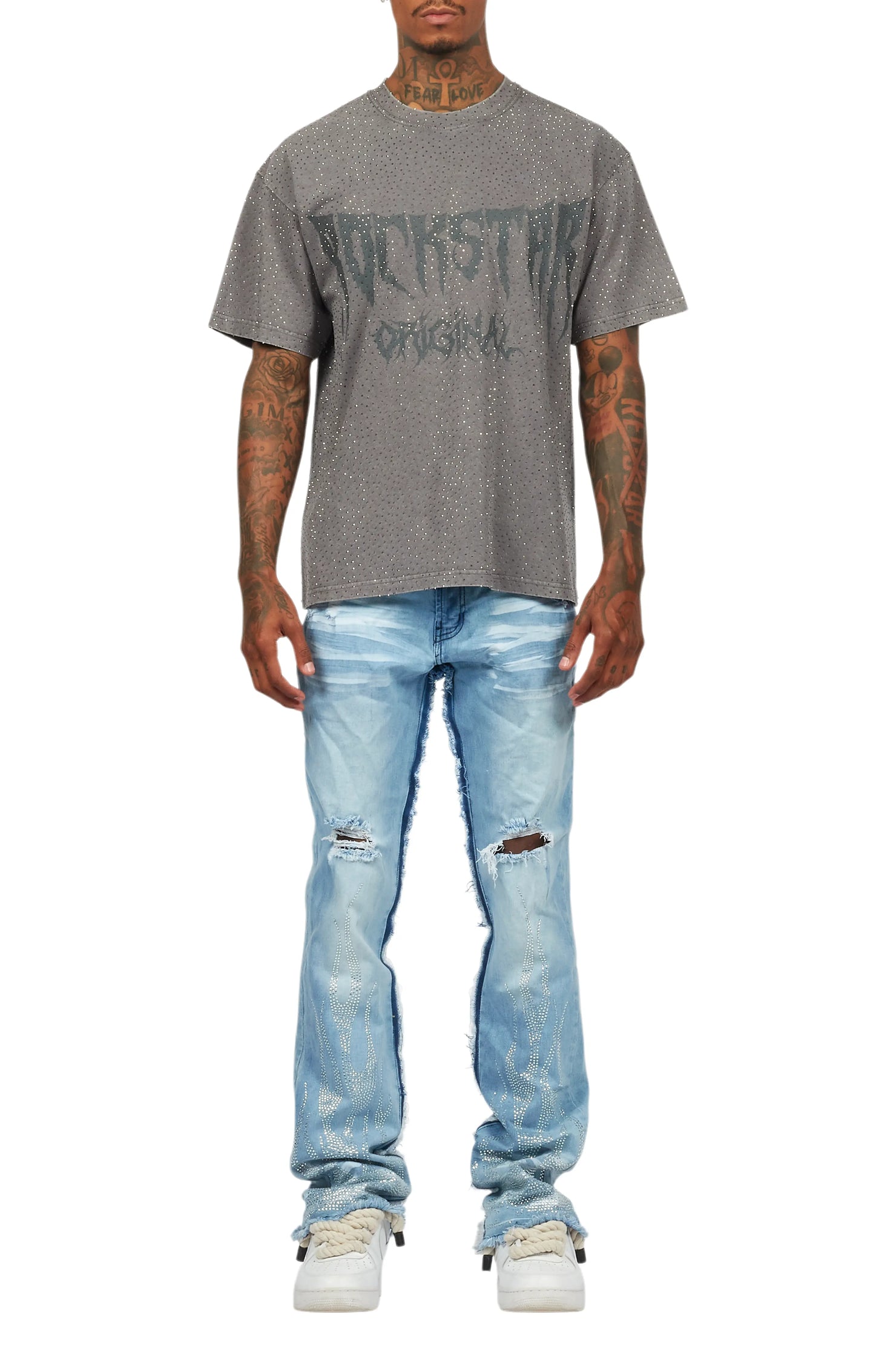Andros Grey Graphic Rhinestone T-Shirt