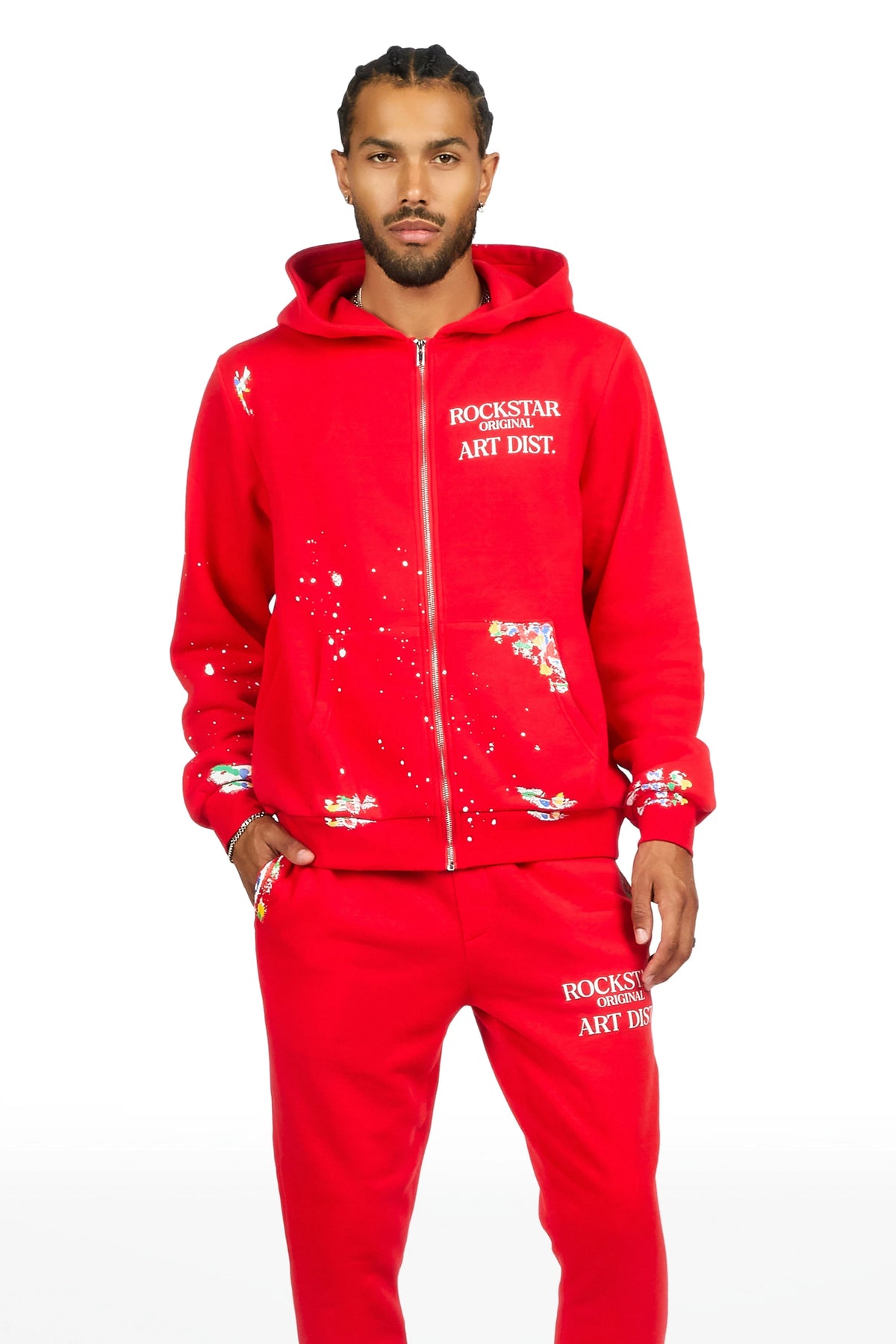 Art Dist Red Zip Up Hoodie/Stacked Track Set