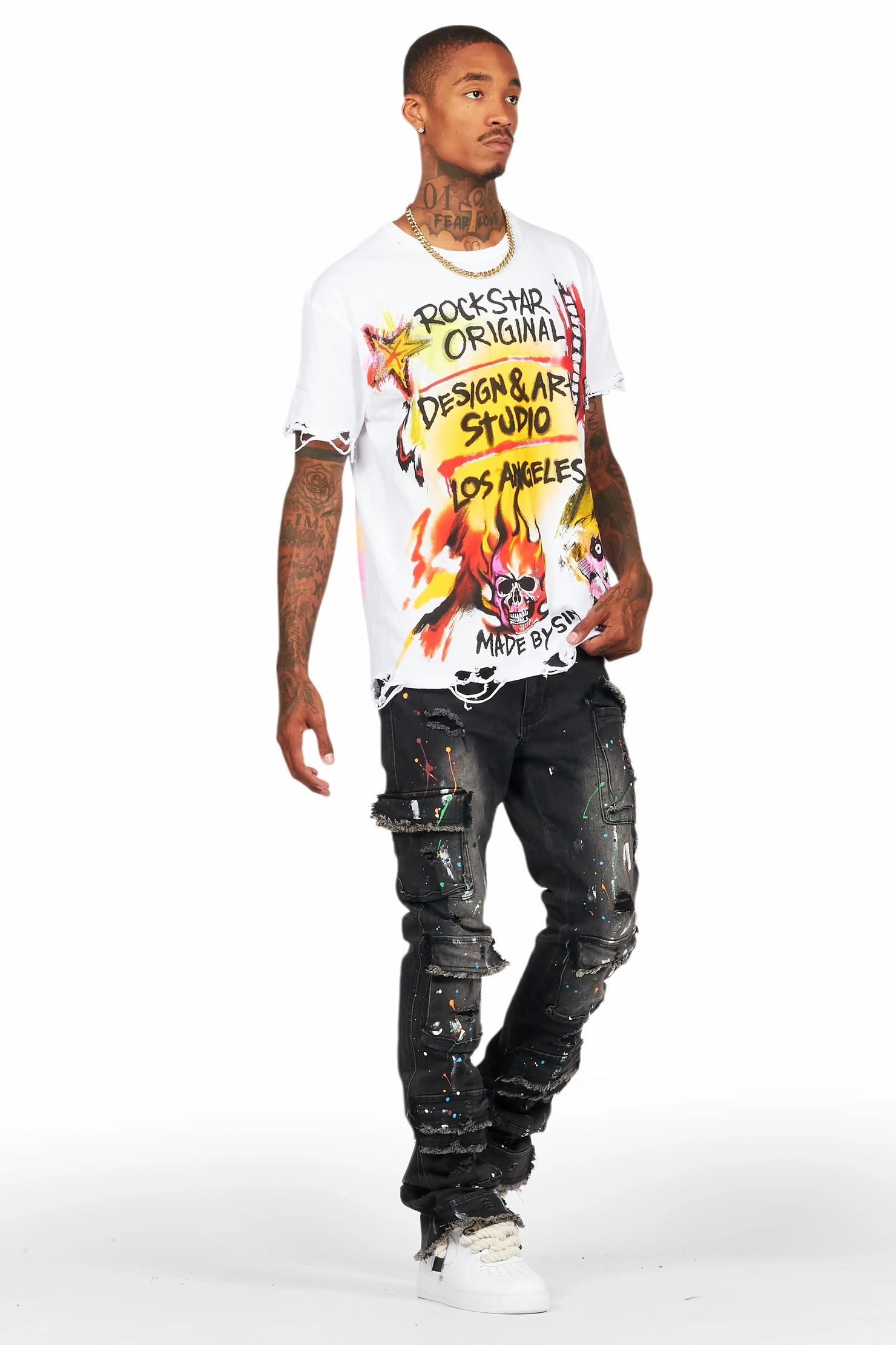 Orien Black Painter Stacked Flare Jean