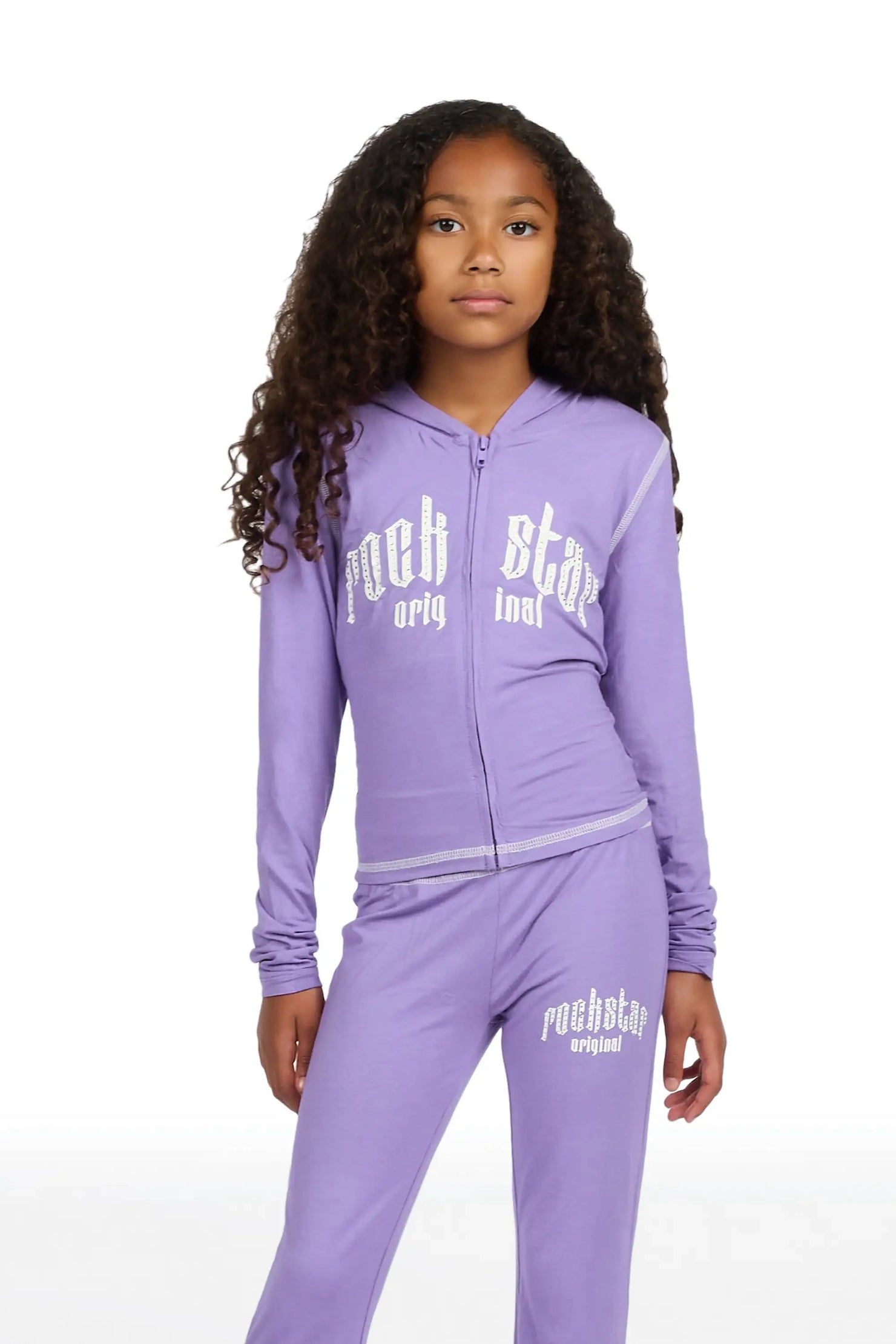 Girls Zyriah Purple Rhinestone Lounge Track Set