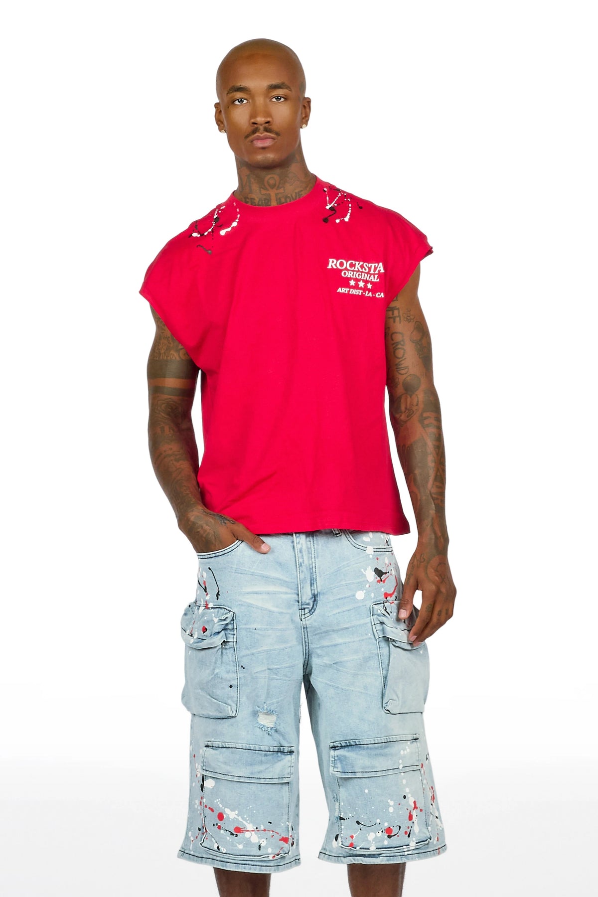 Saxon Blue Graphic Cut Sleeve T-Shirt Denim Short Set