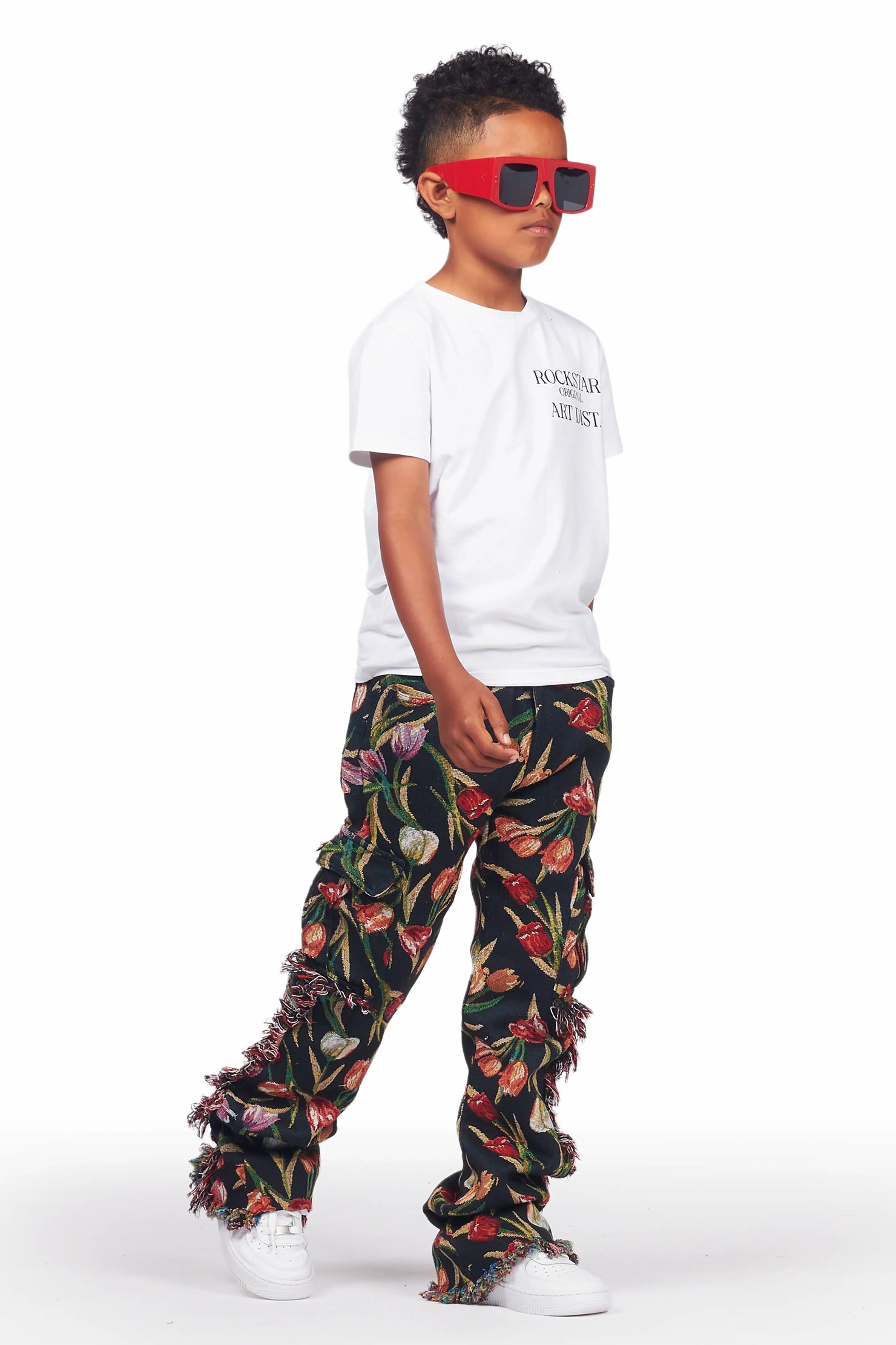 Boys Ayami Black Slim Tapestry Flare Pants