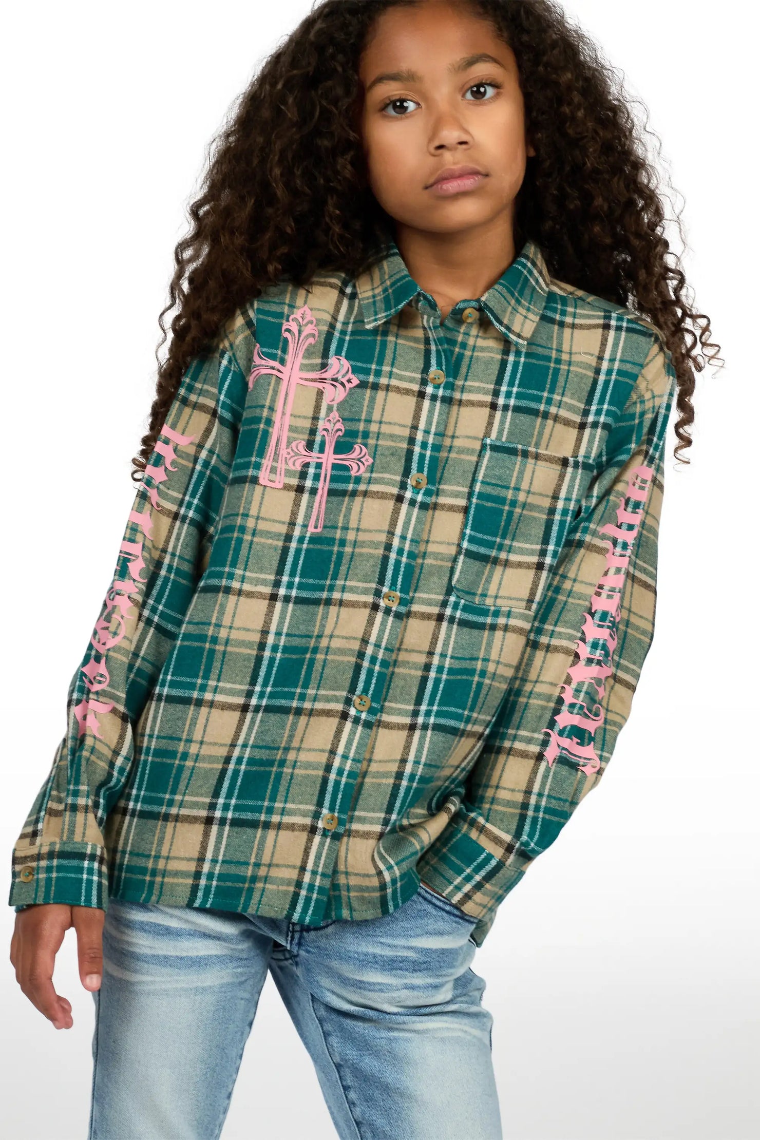 Girls Helder Green Flannel Shirt