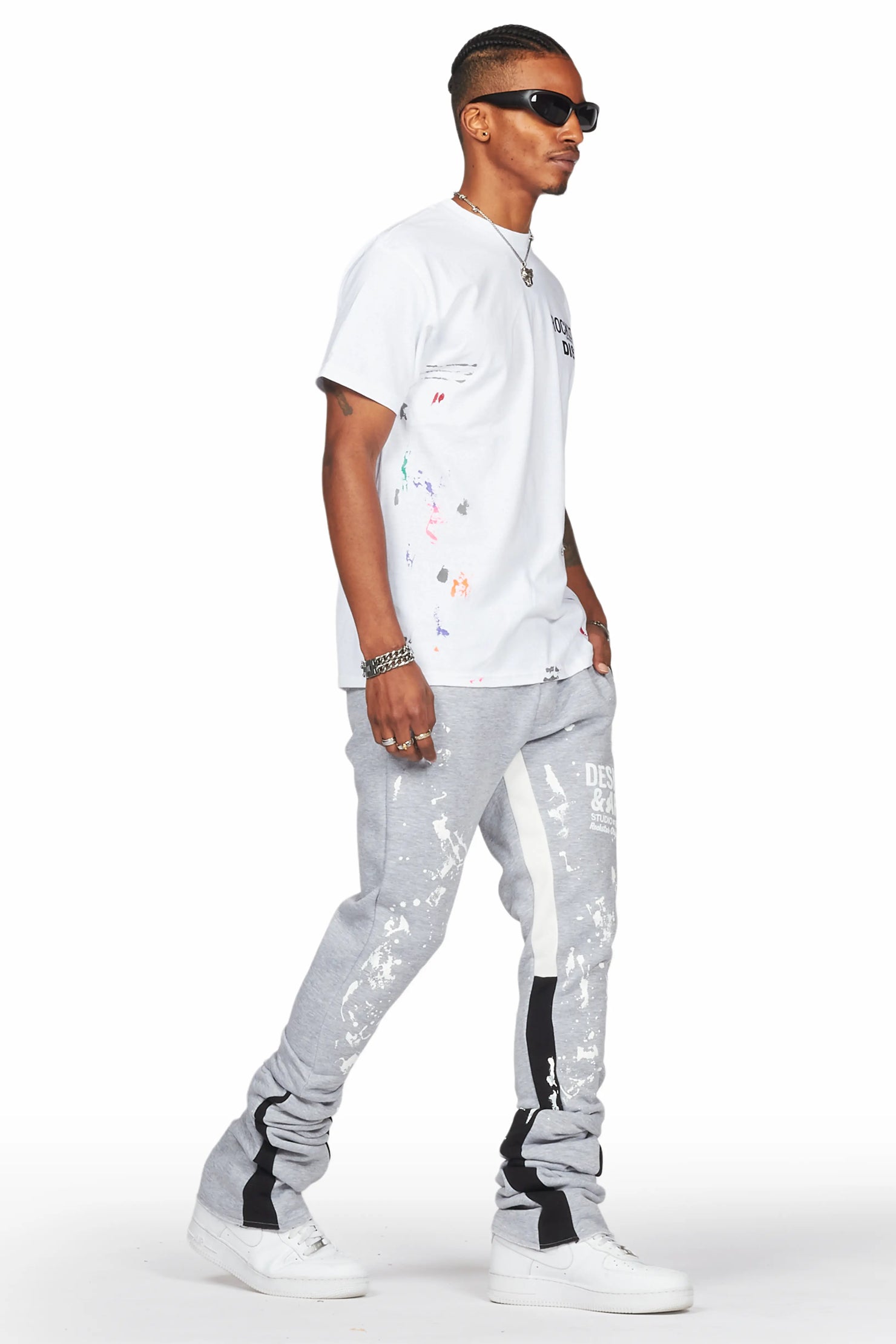 Damone Heather Grey Super Stacked Flare Track Pant