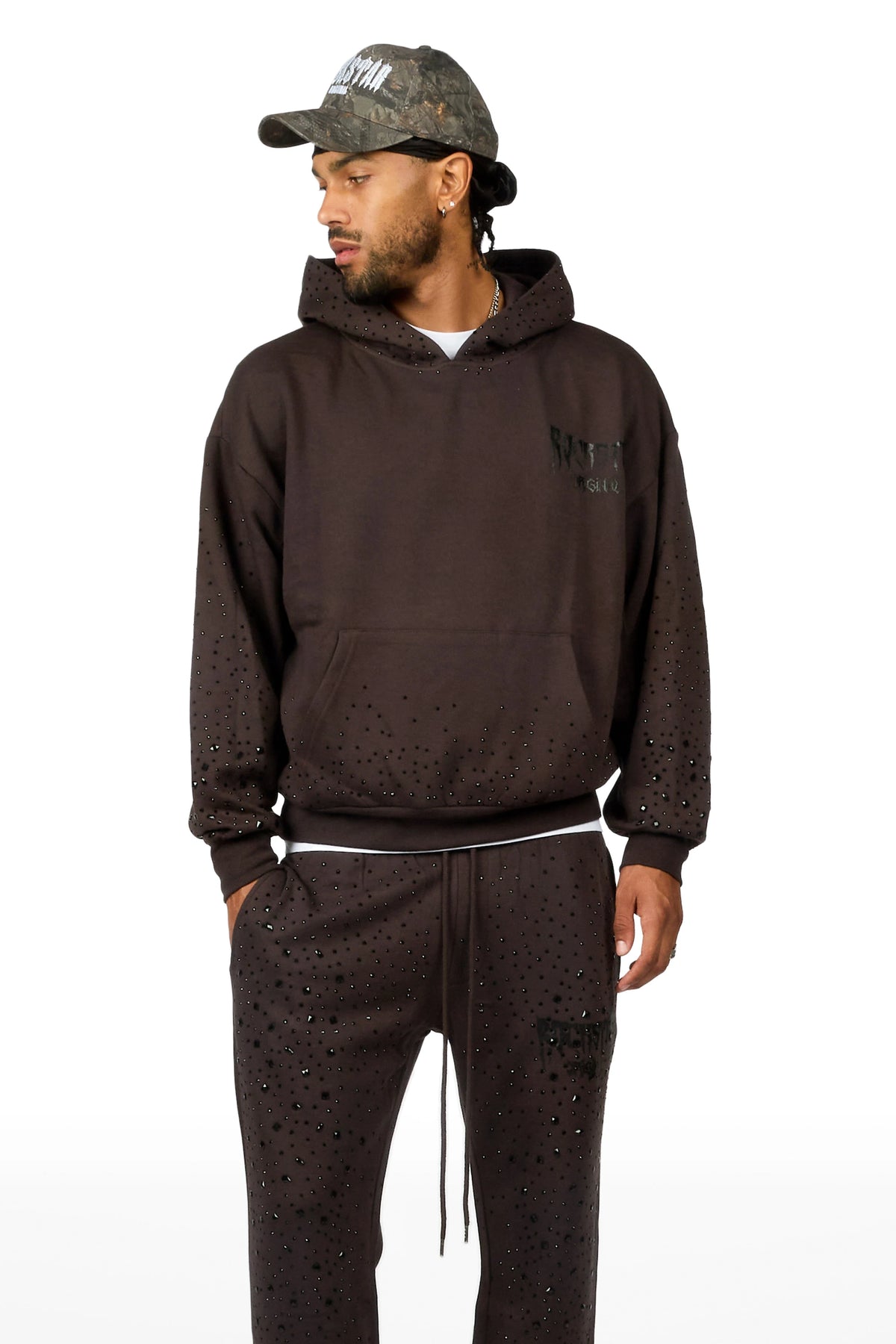 Twinkle Iron/Black Rhinestone Hoodie Relaxed Track Set