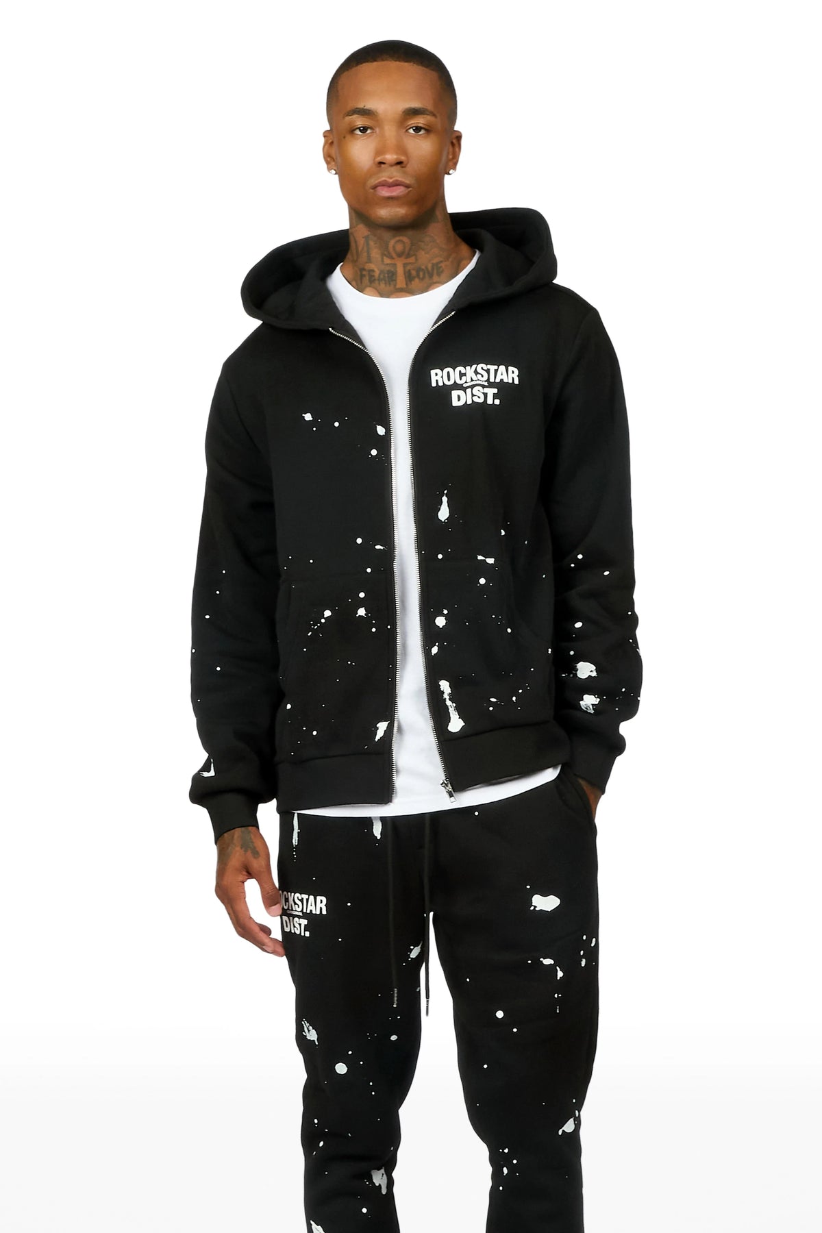 Zip Up Black Raffer Hoodie/Stacked Track Set